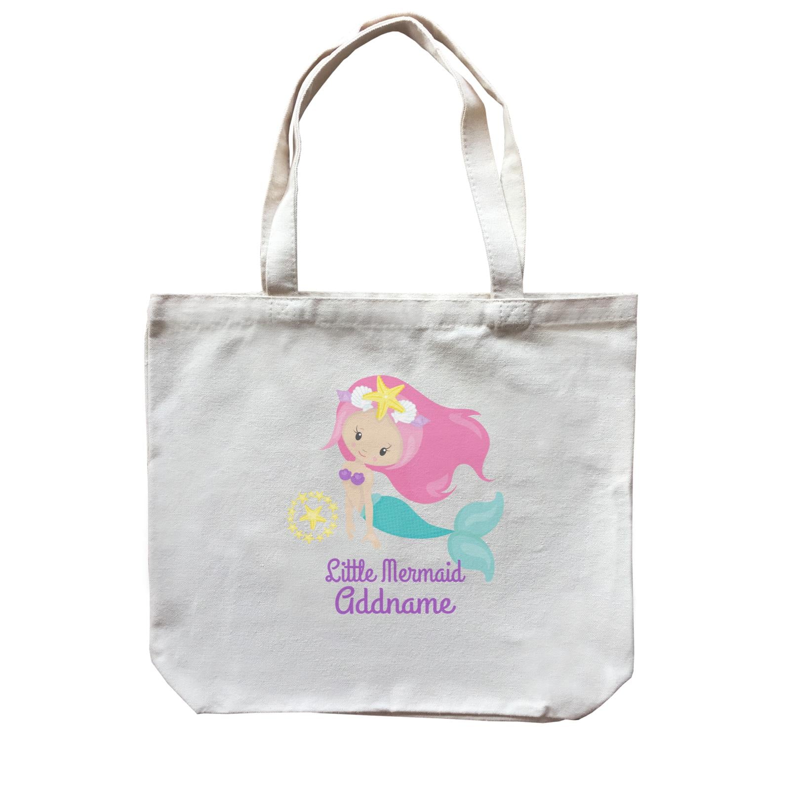Little Mermaid Swimming with Starfish Emblem Addname Canvas Bag