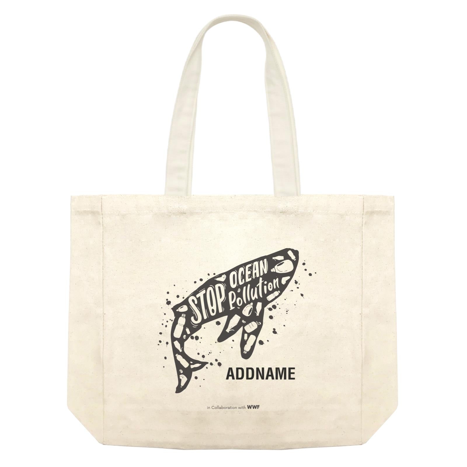 Stop Ocean Pollution with Whale Artwork Addname Shopping Bag