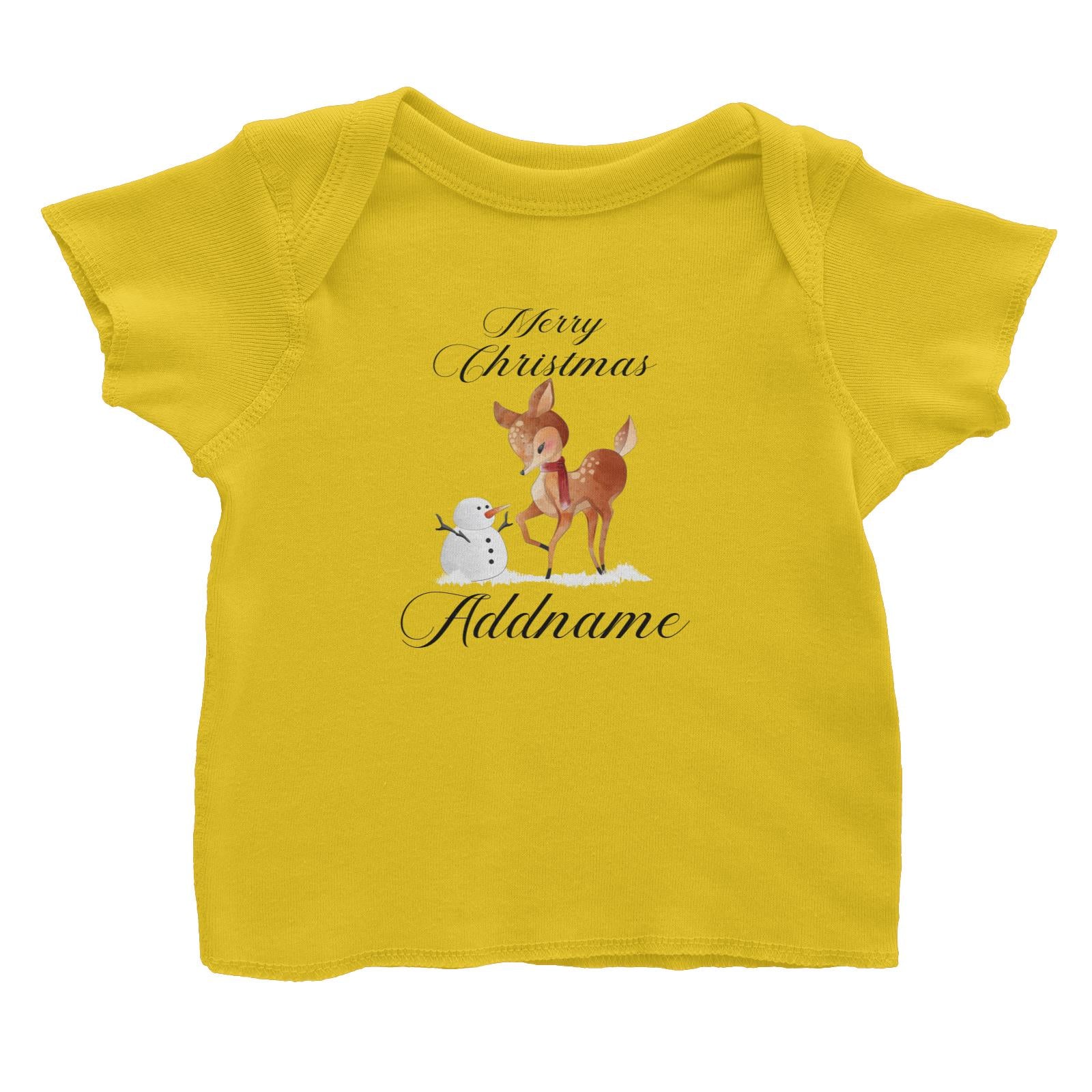 Christmas Cute Deer With Snowman Merry Christmas Addname Baby T-Shirt
