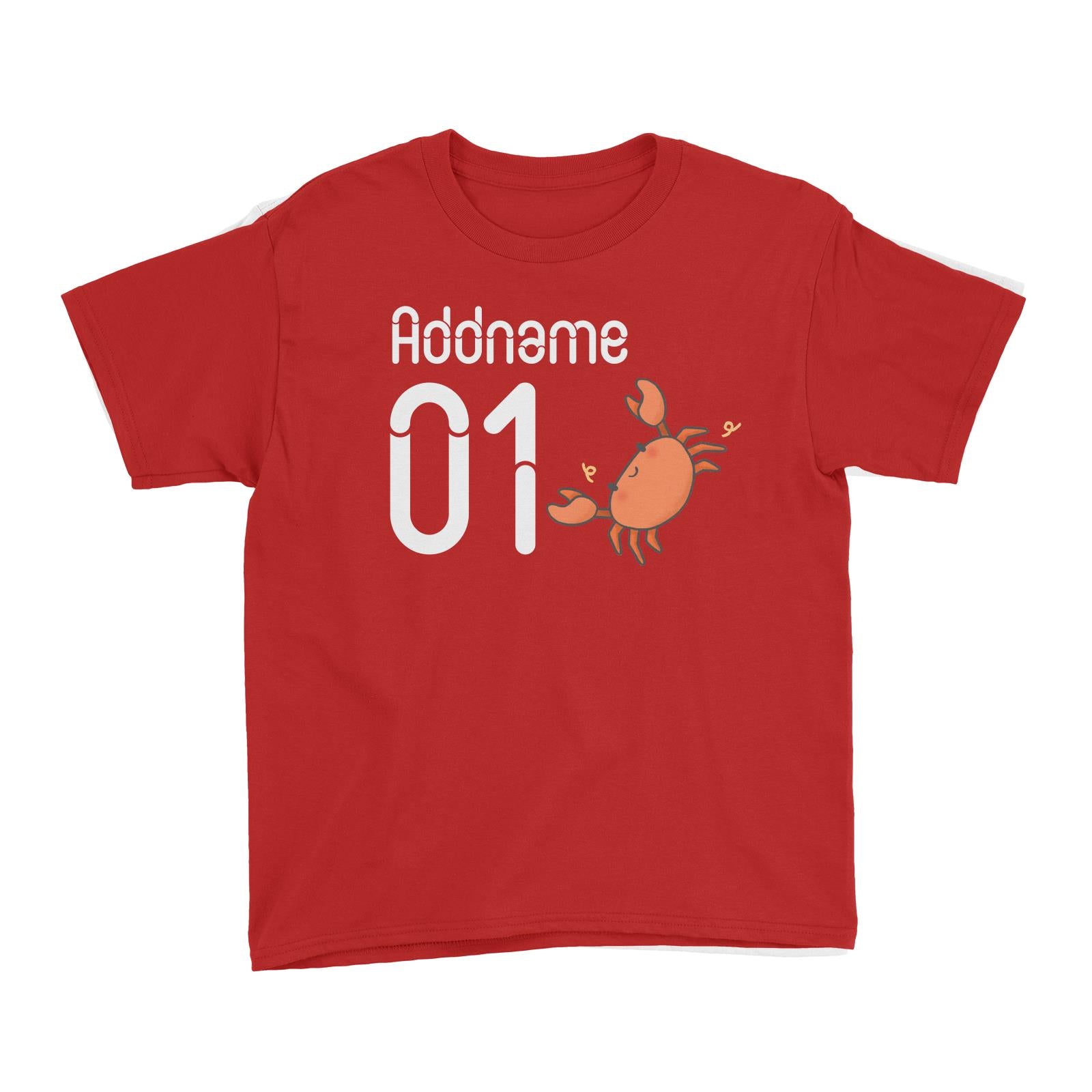 Name and Number Cute Hand Drawn Style Crab Kid's T-Shirt
