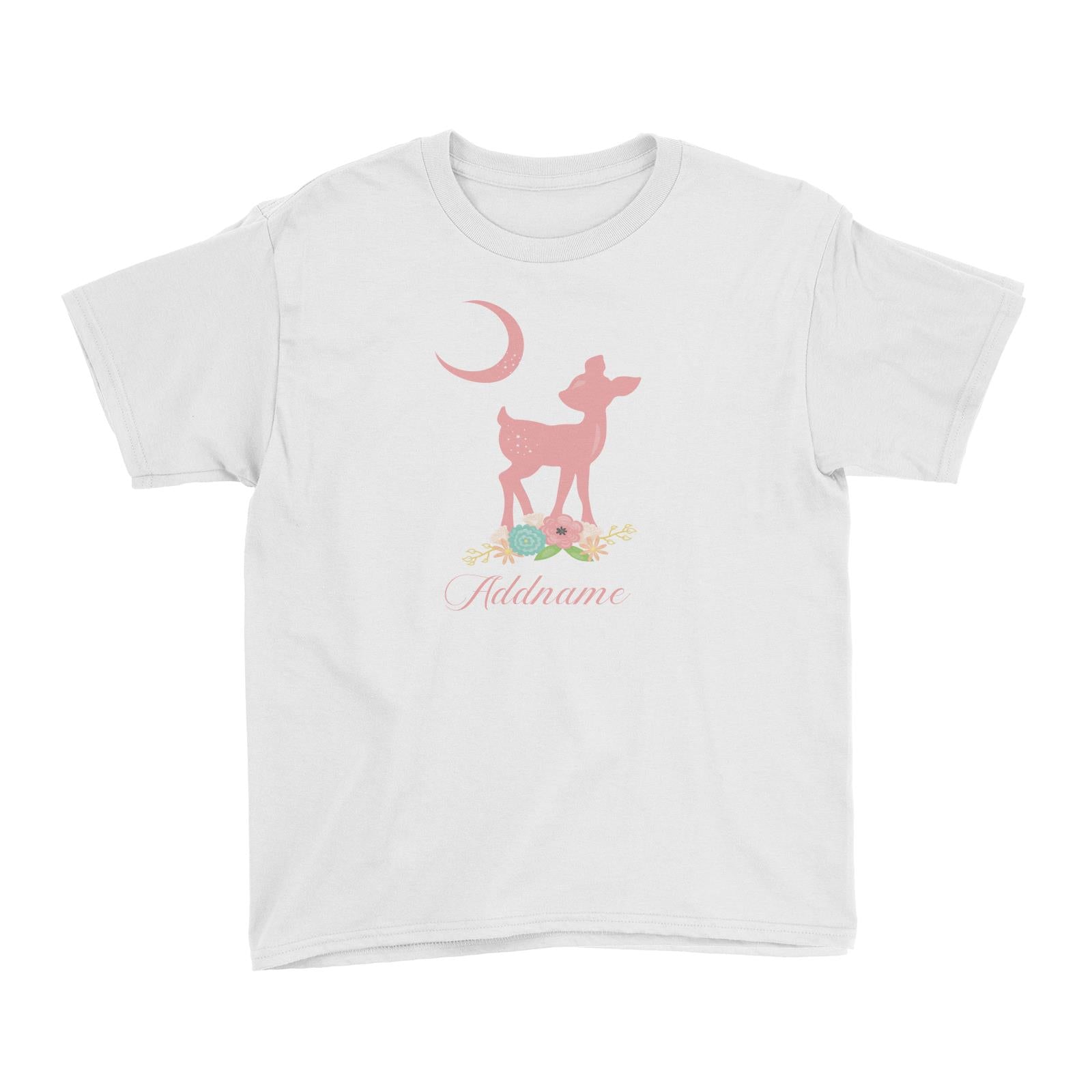 Basic Family Series Pastel Deer Pink Fawn With Flower Addname Kid's T-Shirt