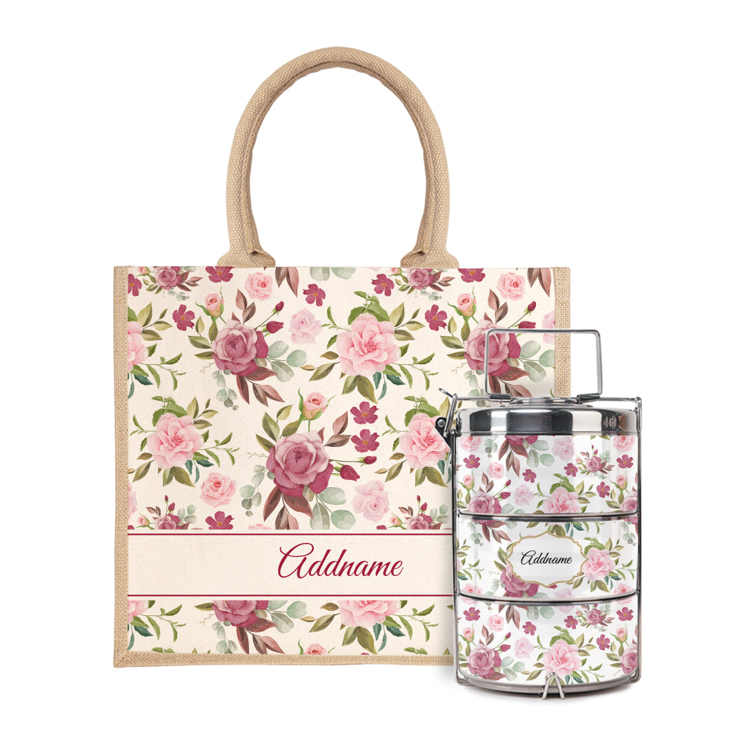 Laura Series - Ruby Half Lining Jute Bag with Tiffin Carrier