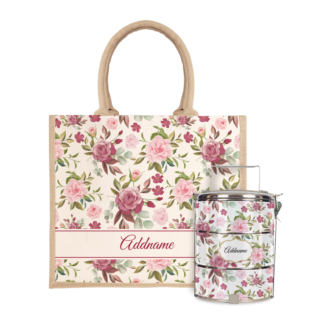 Laura Series - Ruby Half Lining Jute Bag with Tiffin Carrier