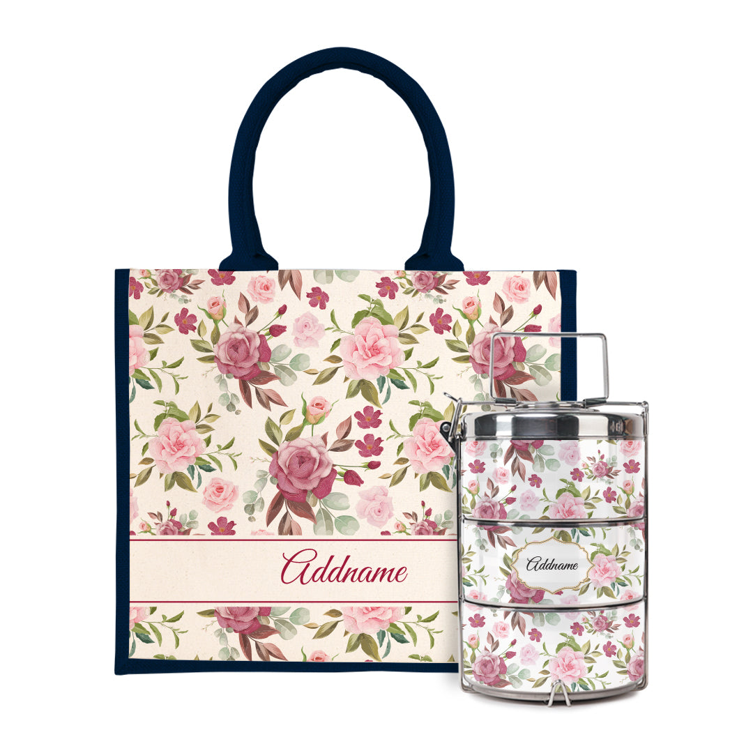 Laura Series - Ruby Half Lining Jute Bag with Tiffin Carrier