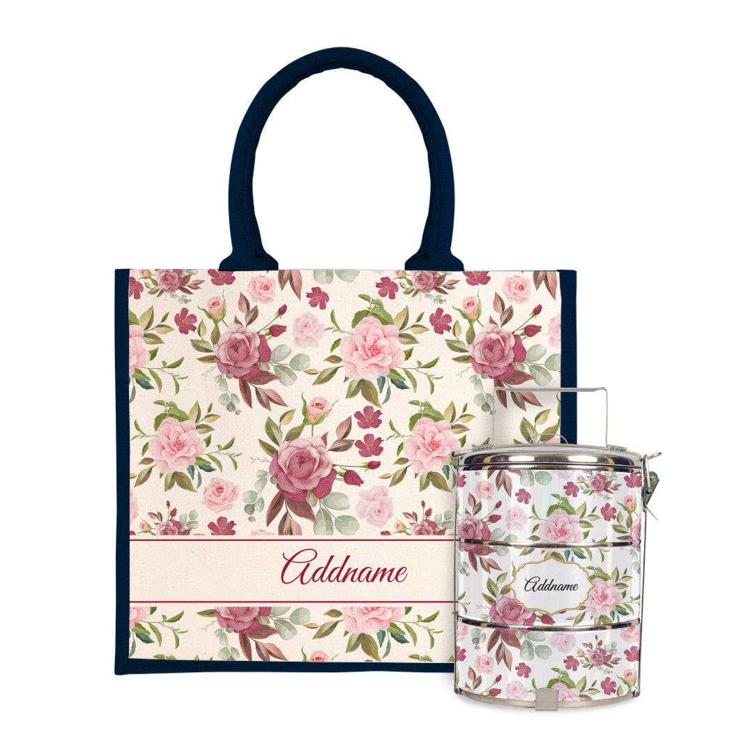 Laura Series - Ruby Half Lining Jute Bag with Tiffin Carrier