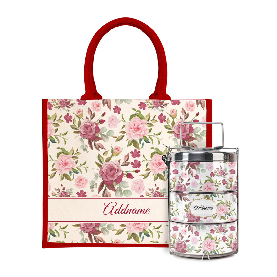 Laura Series - Ruby Half Lining Jute Bag with Tiffin Carrier