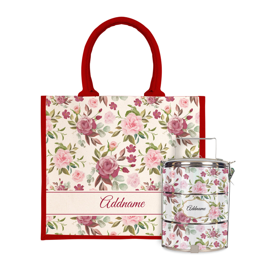 Laura Series - Ruby Half Lining Jute Bag with Tiffin Carrier