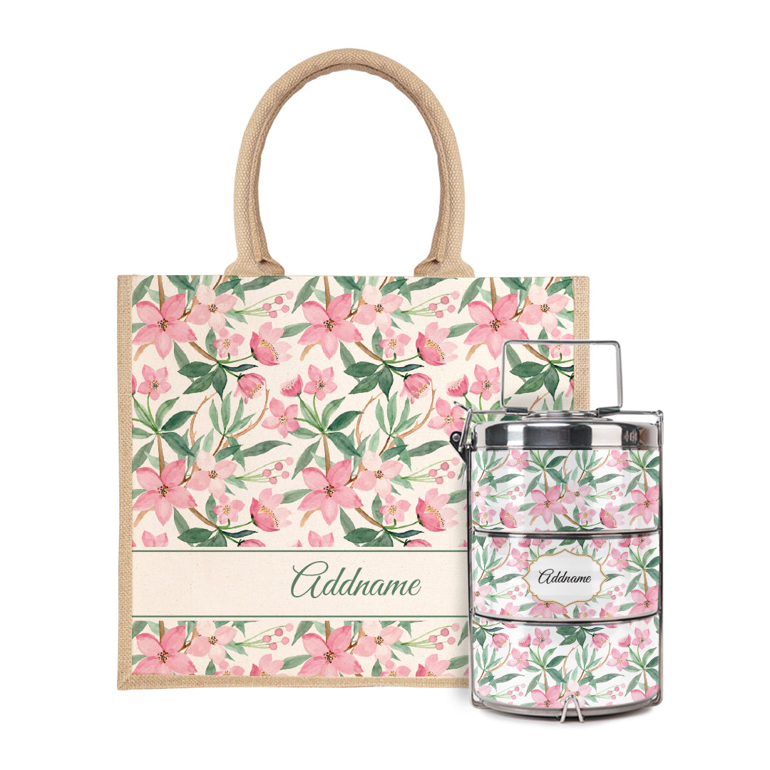 Laura Series - Blossom Half Lining Jute Bag with Tiffin Carrier
