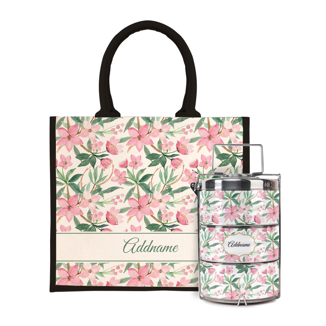 Laura Series - Blossom Half Lining Jute Bag with Tiffin Carrier