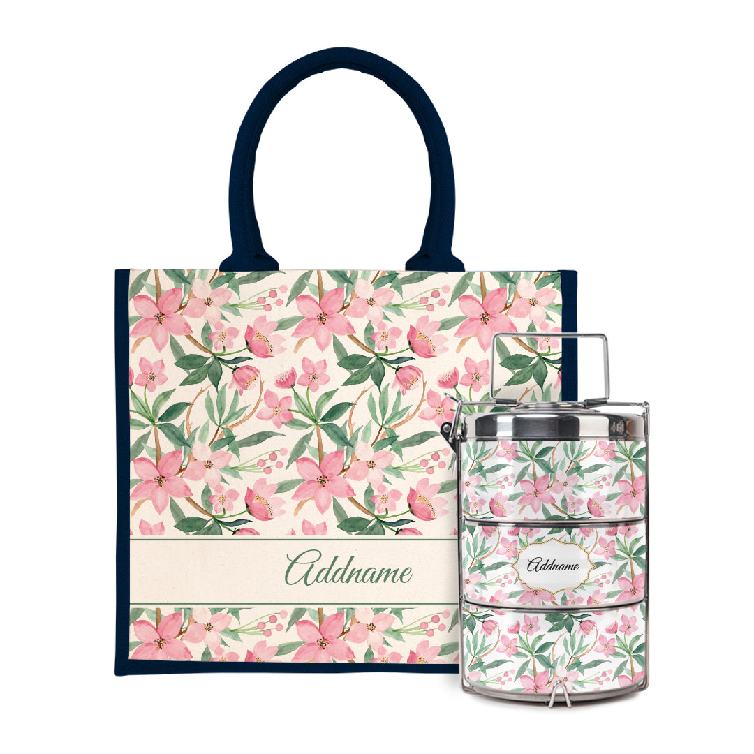 Laura Series - Blossom Half Lining Jute Bag with Tiffin Carrier