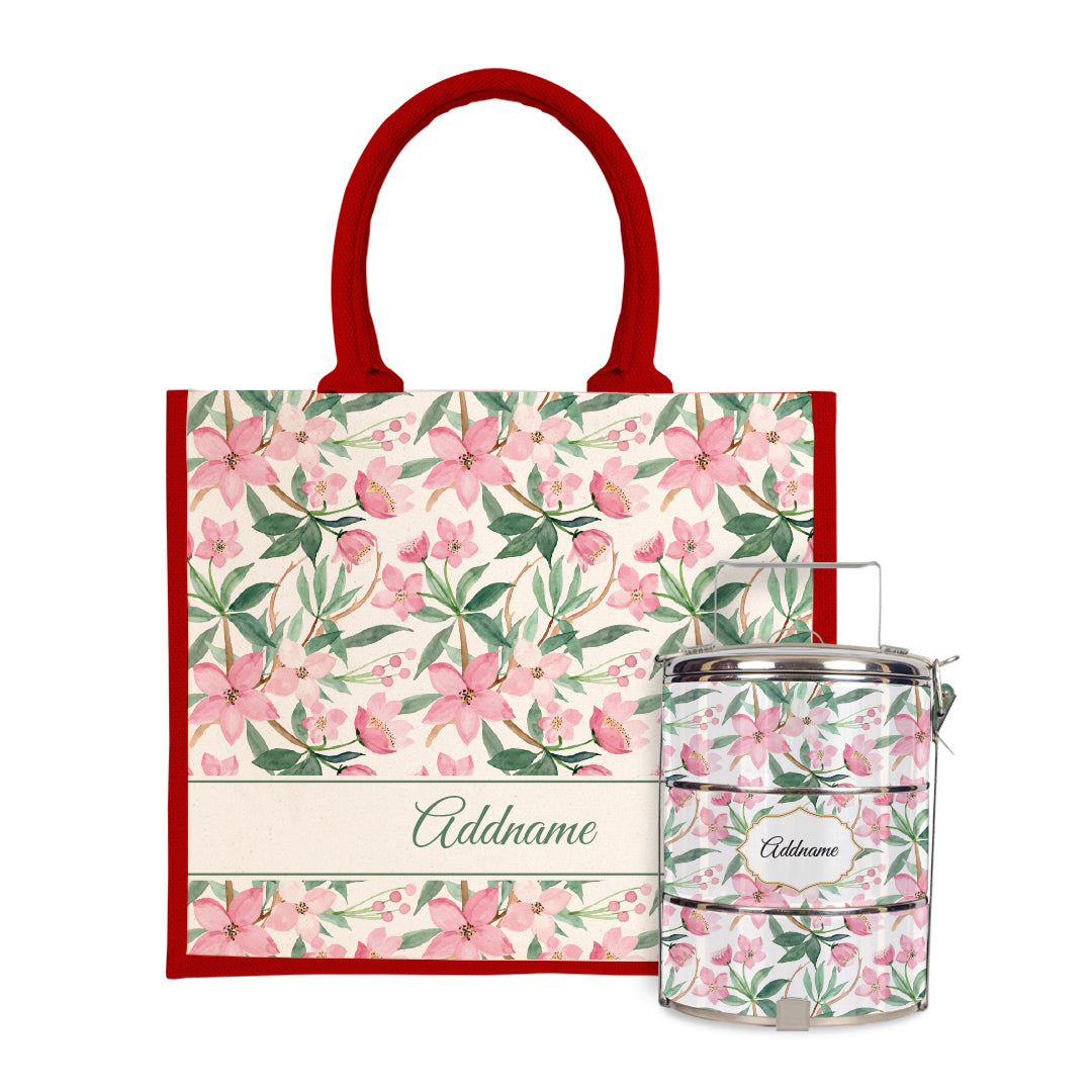 Laura Series - Blossom Half Lining Jute Bag with Tiffin Carrier