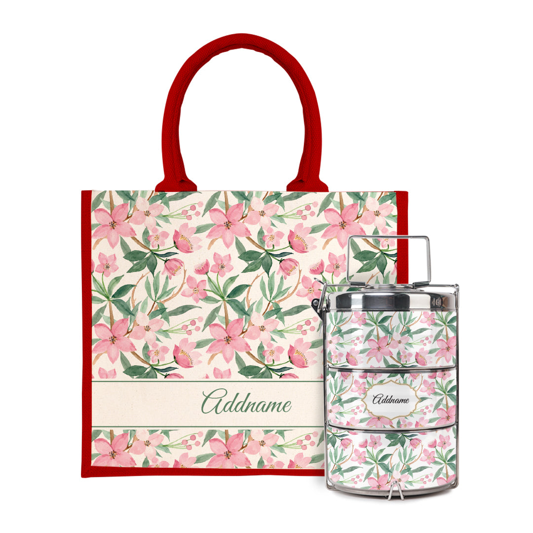 Laura Series - Blossom Half Lining Jute Bag with Tiffin Carrier
