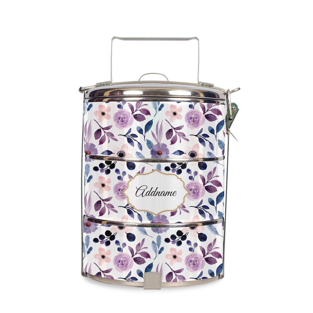 Laura Series - Violet Colorful Jute Bag with Front Pocket with Tiffin Carrier Set
