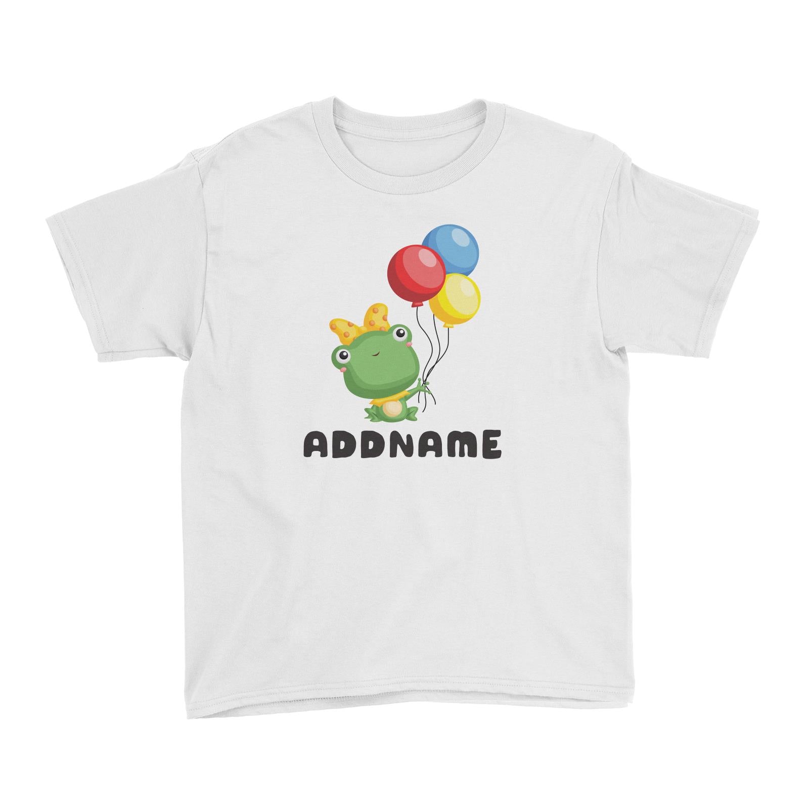 Birthday Frog Frog Girl Holding Balloons Addname Kid's T-Shirt
