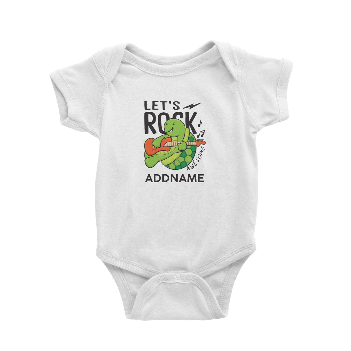 Cool Cute Animals Turtle Let's Rock Awesome Addname Baby Romper