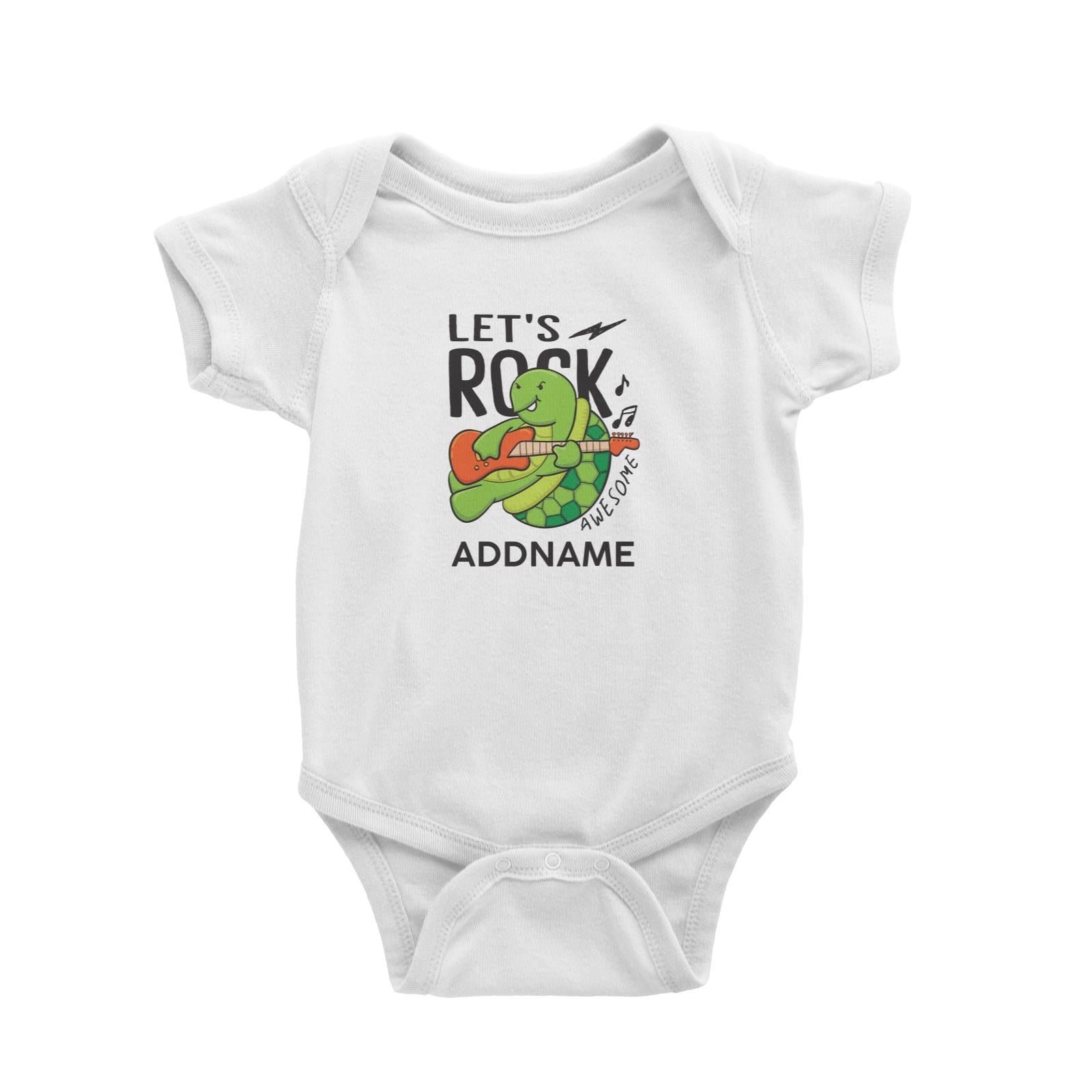 Cool Cute Animals Turtle Let's Rock Awesome Addname Baby Romper