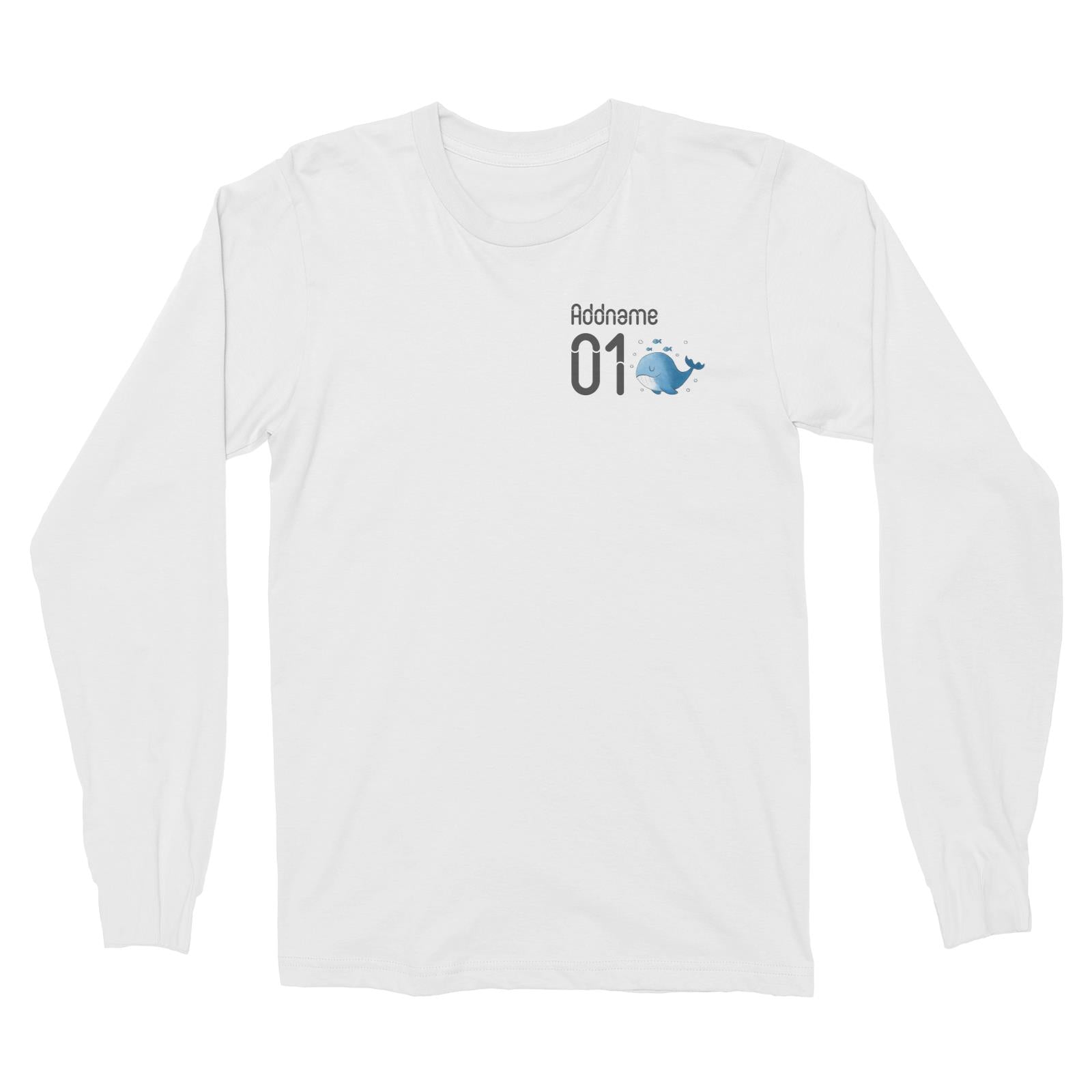 Pocket Name and Number Cute Hand Drawn Style Whale Long Sleeve Unisex T-Shirt (FLASH DEAL)