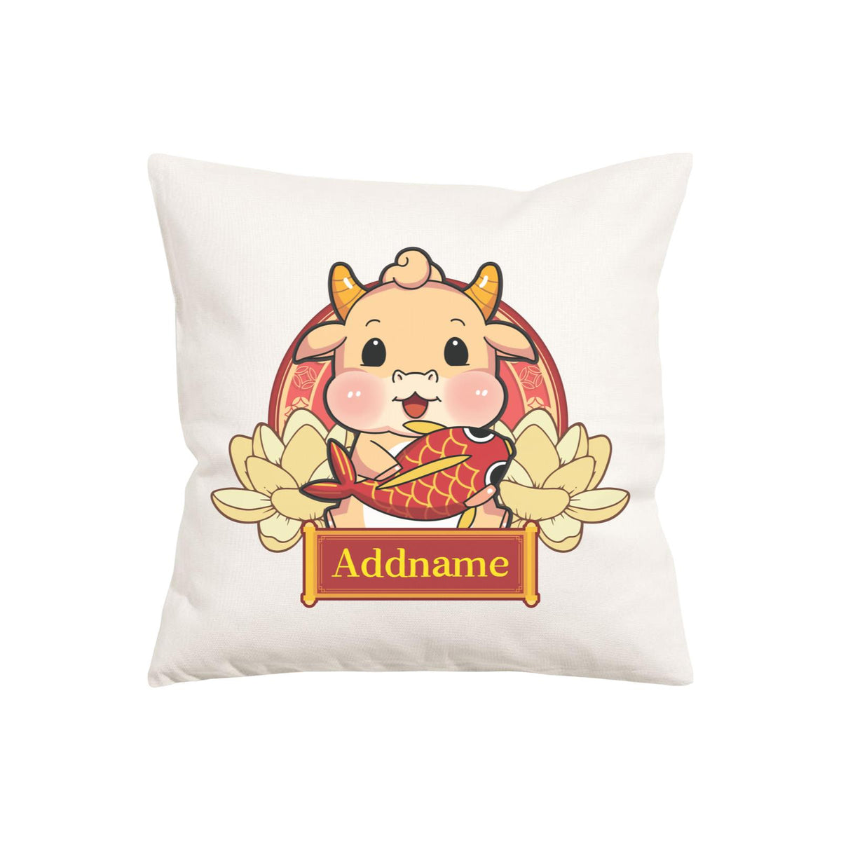 [CNY 2021] Gold Lotus Series Golden Cow with Koi Fish PW Cushion Cover with Inner Cushion