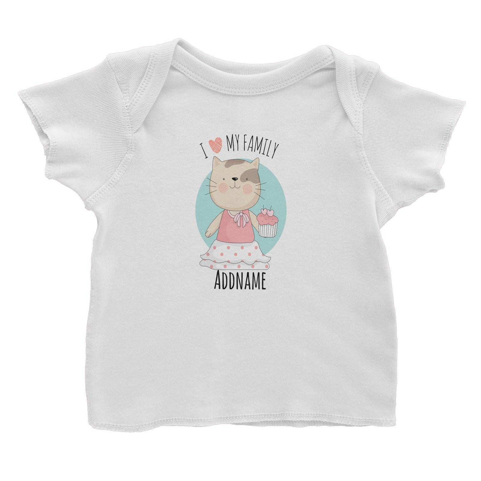 Sweet Animals Sketches Cat I Love My Family Addname Baby T-Shirt