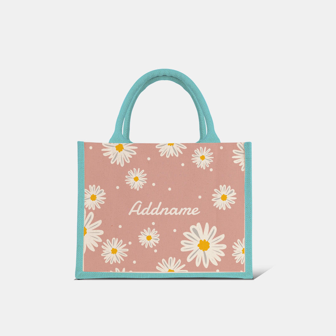 Daisy Series Half Lining Small Jute Bag - Coral Light Blue