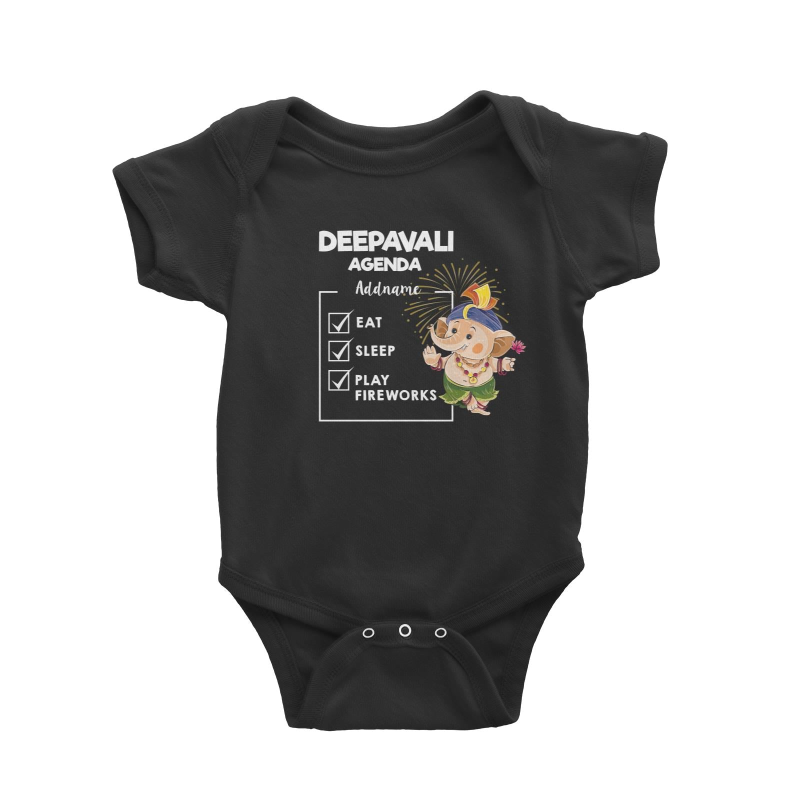 Cute Ganesha Fireworks Addname Deepavali Agenda Baby Romper