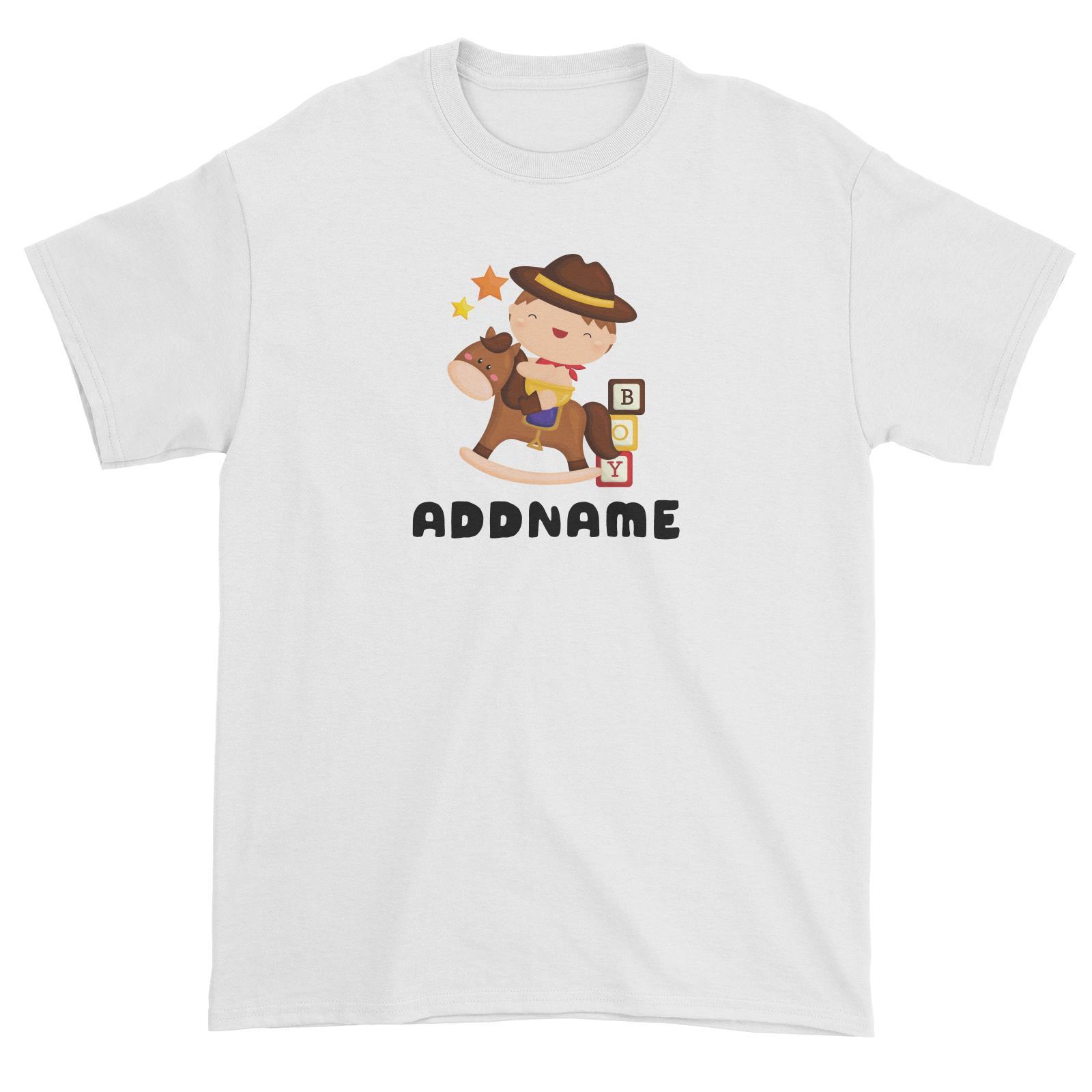 Birthday Cowboy Style Little Cowboy Playing Toy Horse Addname Unisex T-Shirt