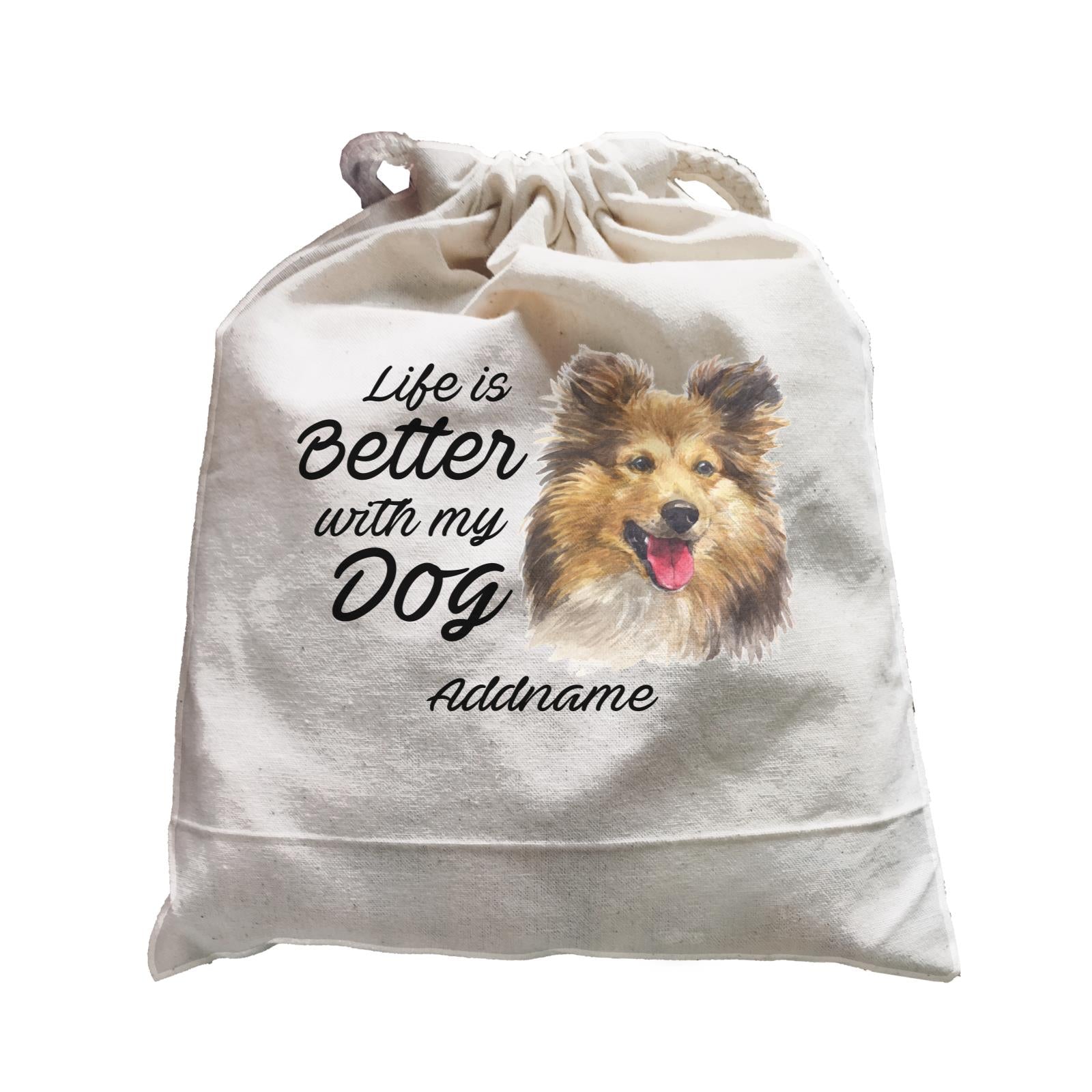 Watercolor Life is Better With My Dog Shetland Sheepdog Addname Satchel