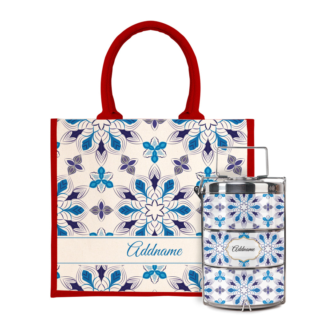 Moroccan Series - Arabesque Frost Half Lining Jute Bag with Tiffin Carrier