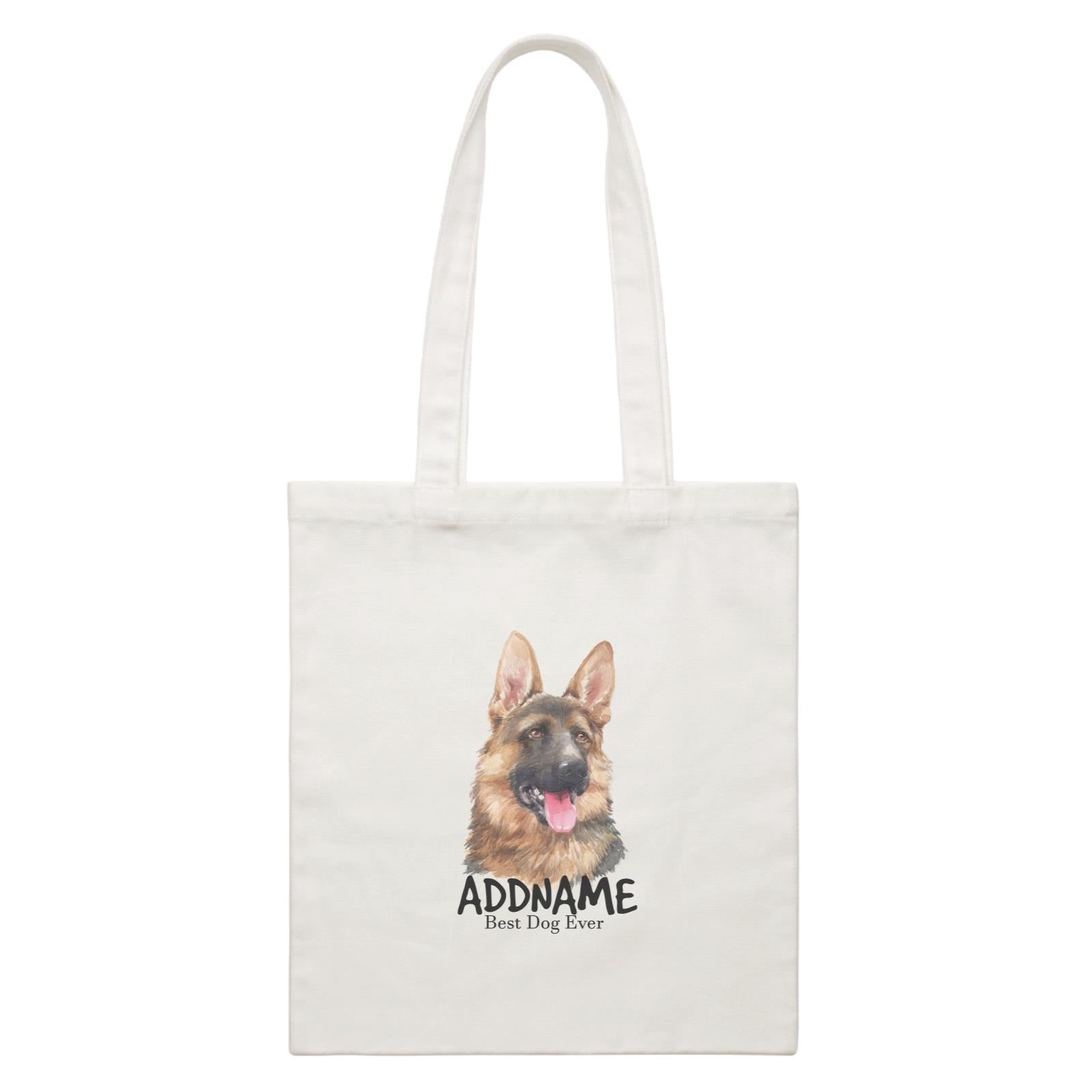 Watercolor Dog German Shepherd Best Dog Ever Addname White Canvas Bag