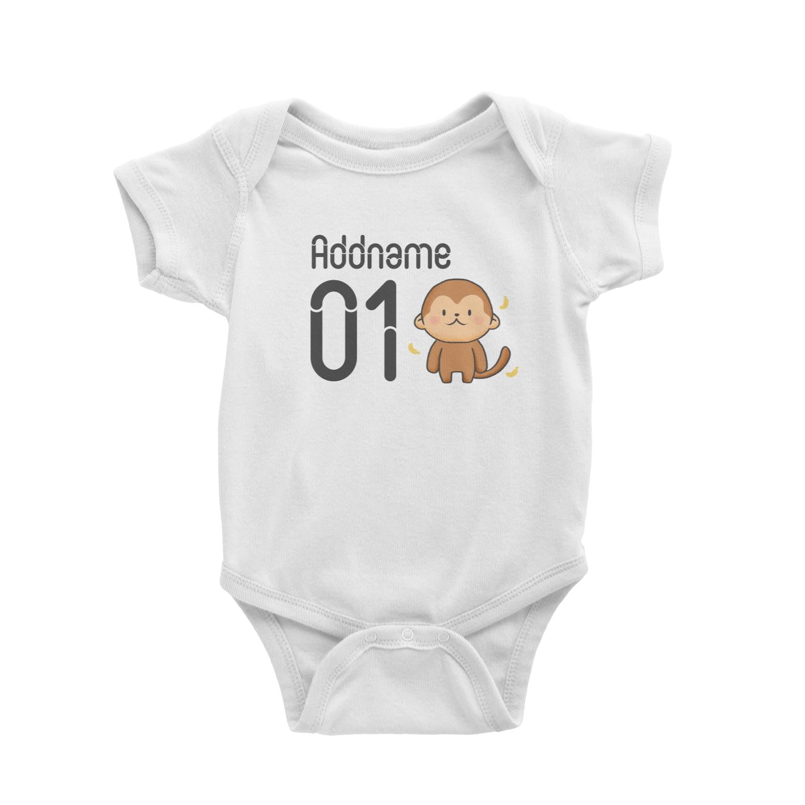 Name and Number Cute Hand Drawn Style Monkey Baby Romper