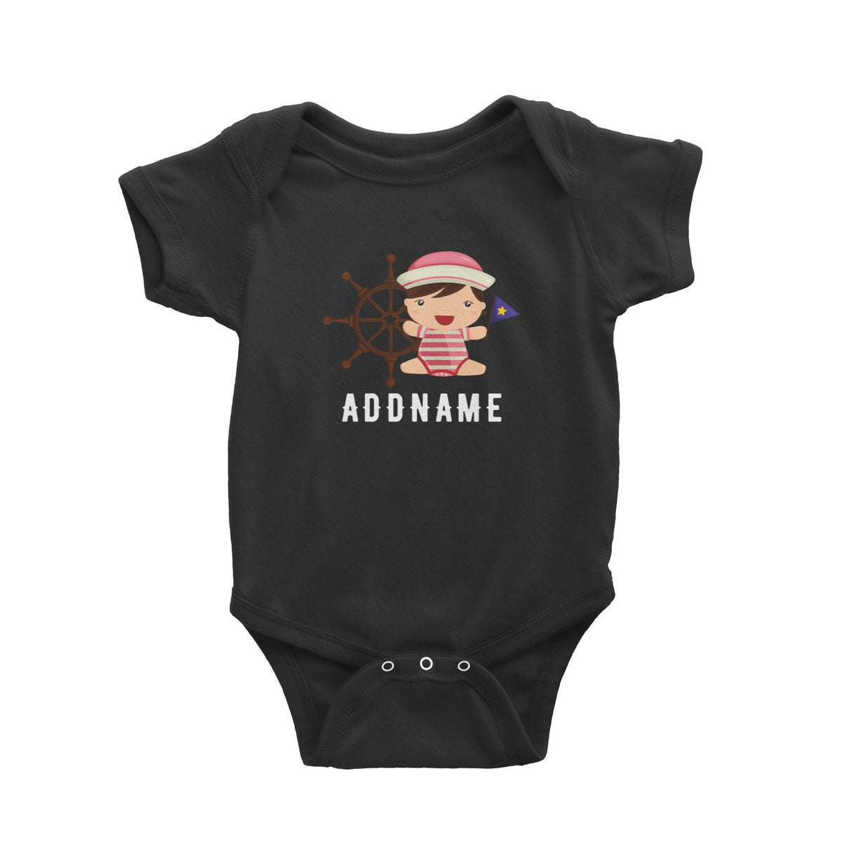 Birthday Sailor Baby Girl In Ship With Wheel Addname Baby Romper