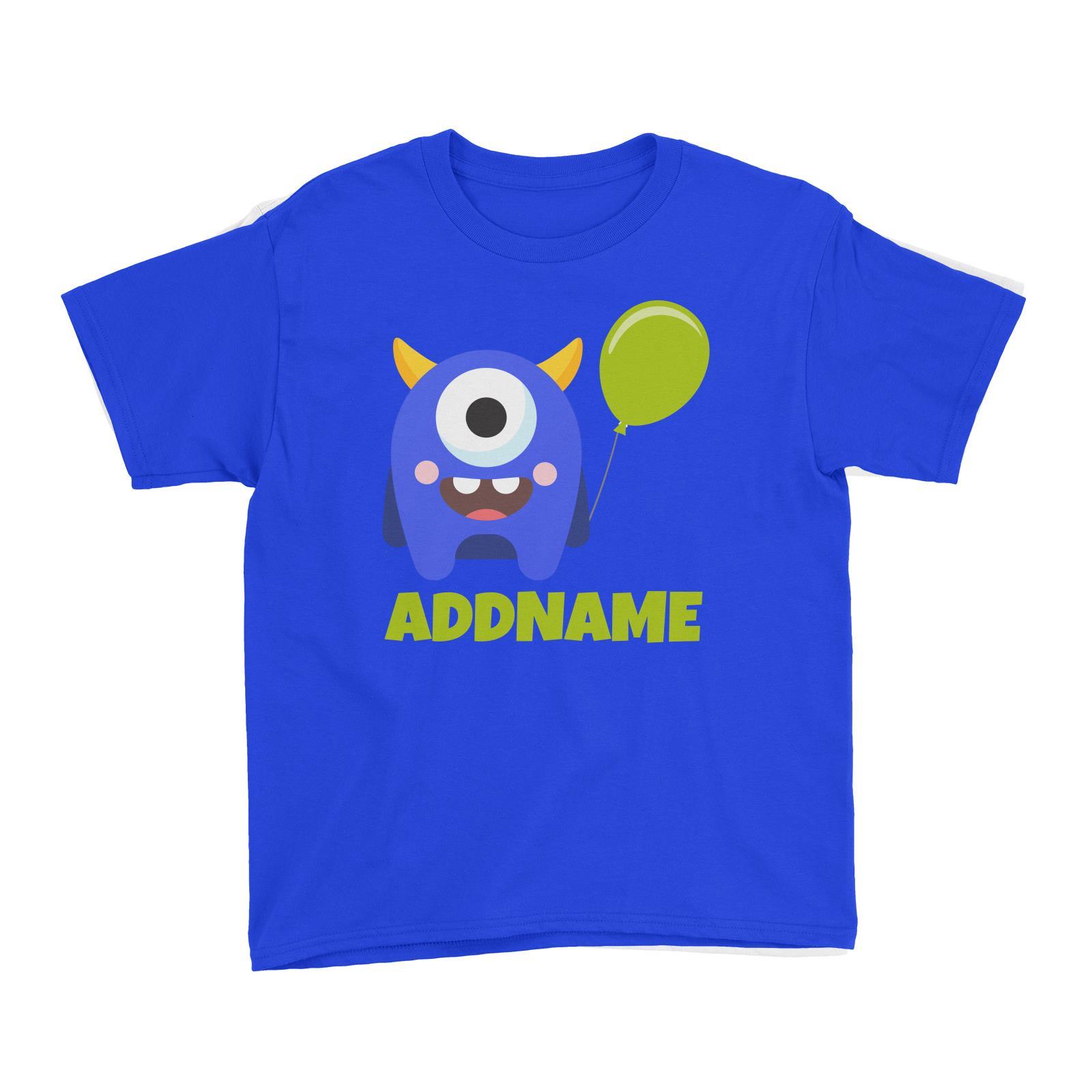 Blue Monster Birthday Theme Addname Kid's T-Shirt