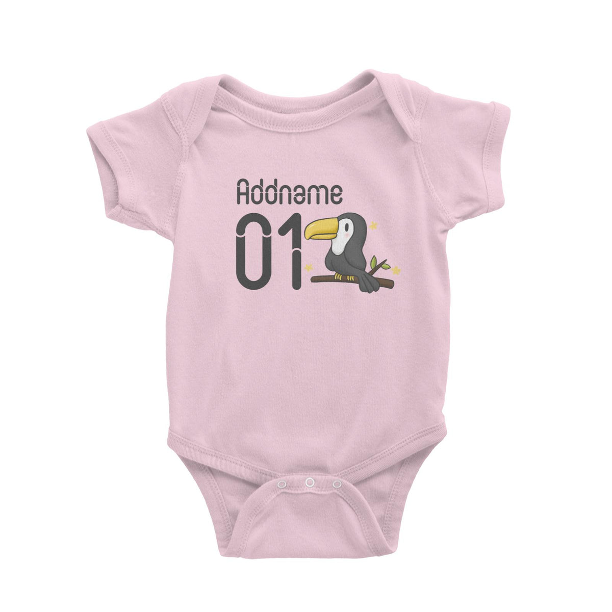 Name and Number Cute Hand Drawn Style Toucan Baby Romper
