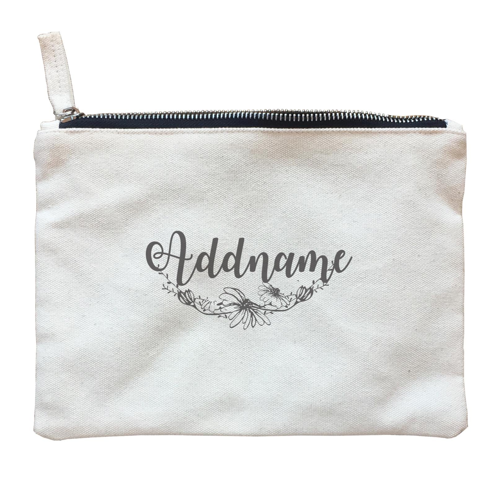 Bridesmaid Monochrome Floral and Leaves Addname Accessories Zipper Pouch