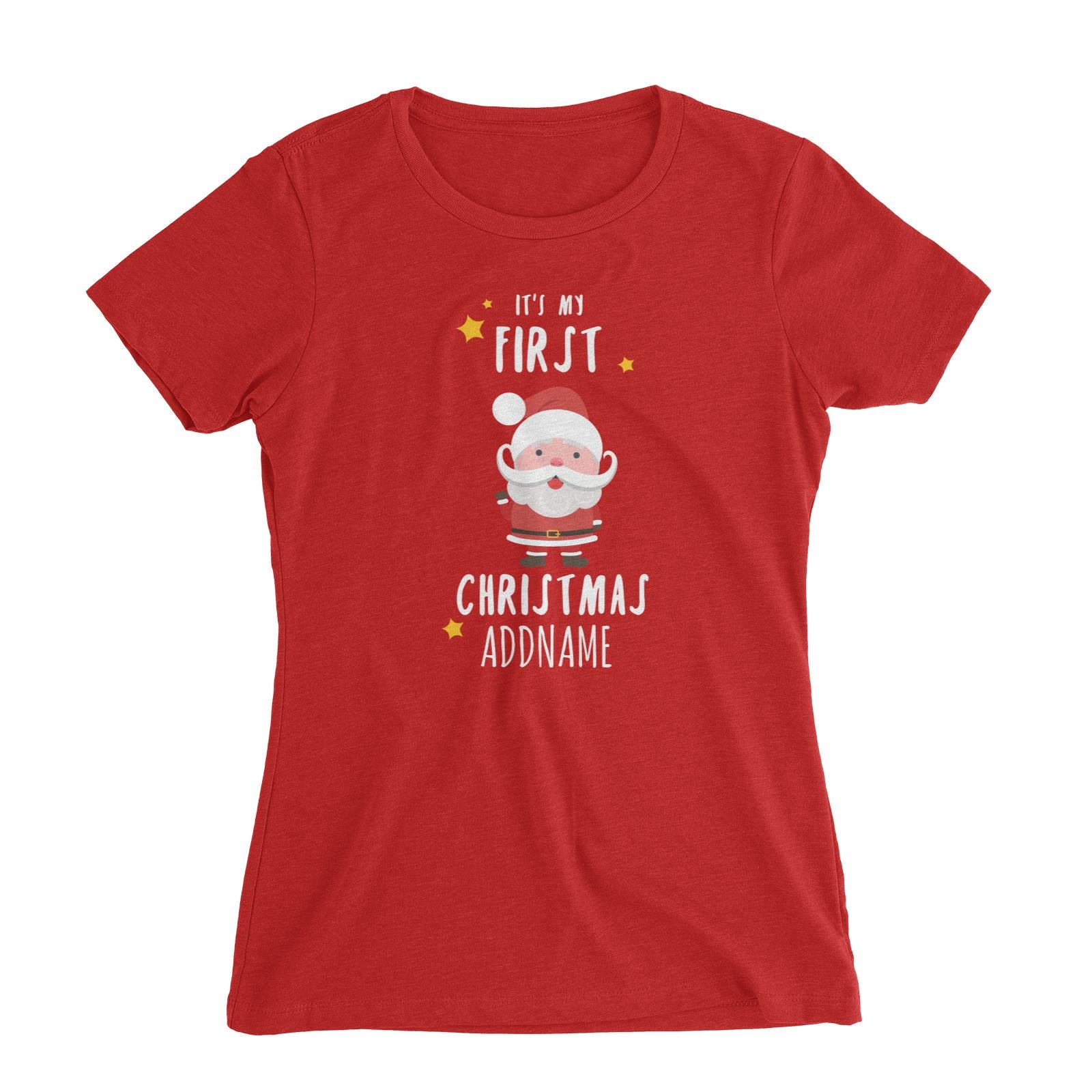 Cute Santa First Christmas Addname Women's Slim Fit T-Shirt  Personalizable Designs