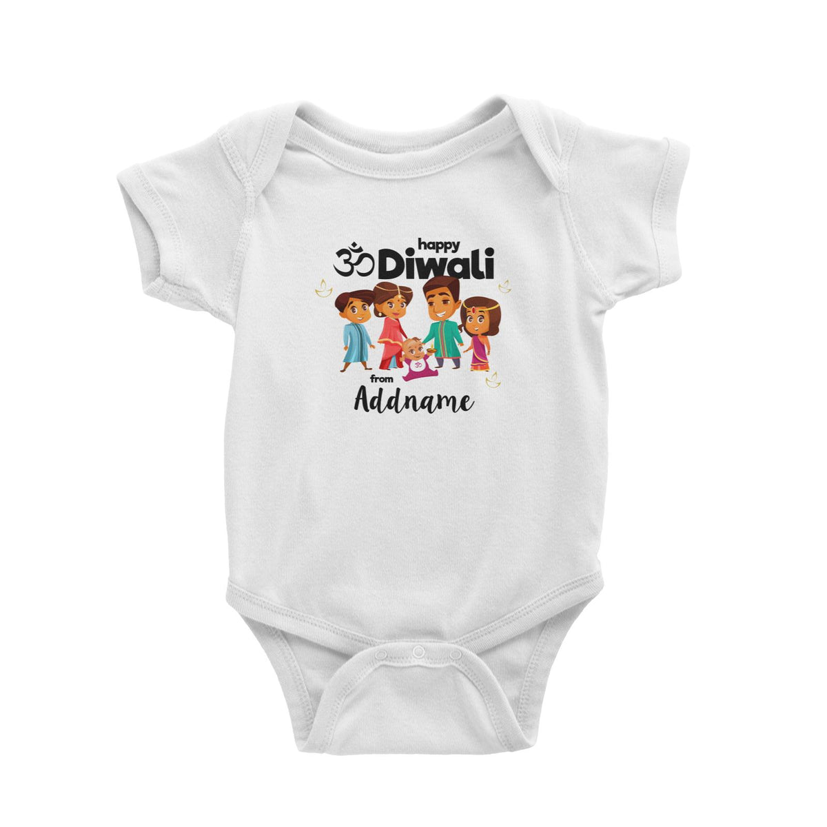 Cute Family Of Five OM Happy Diwali From Addname Baby Romper