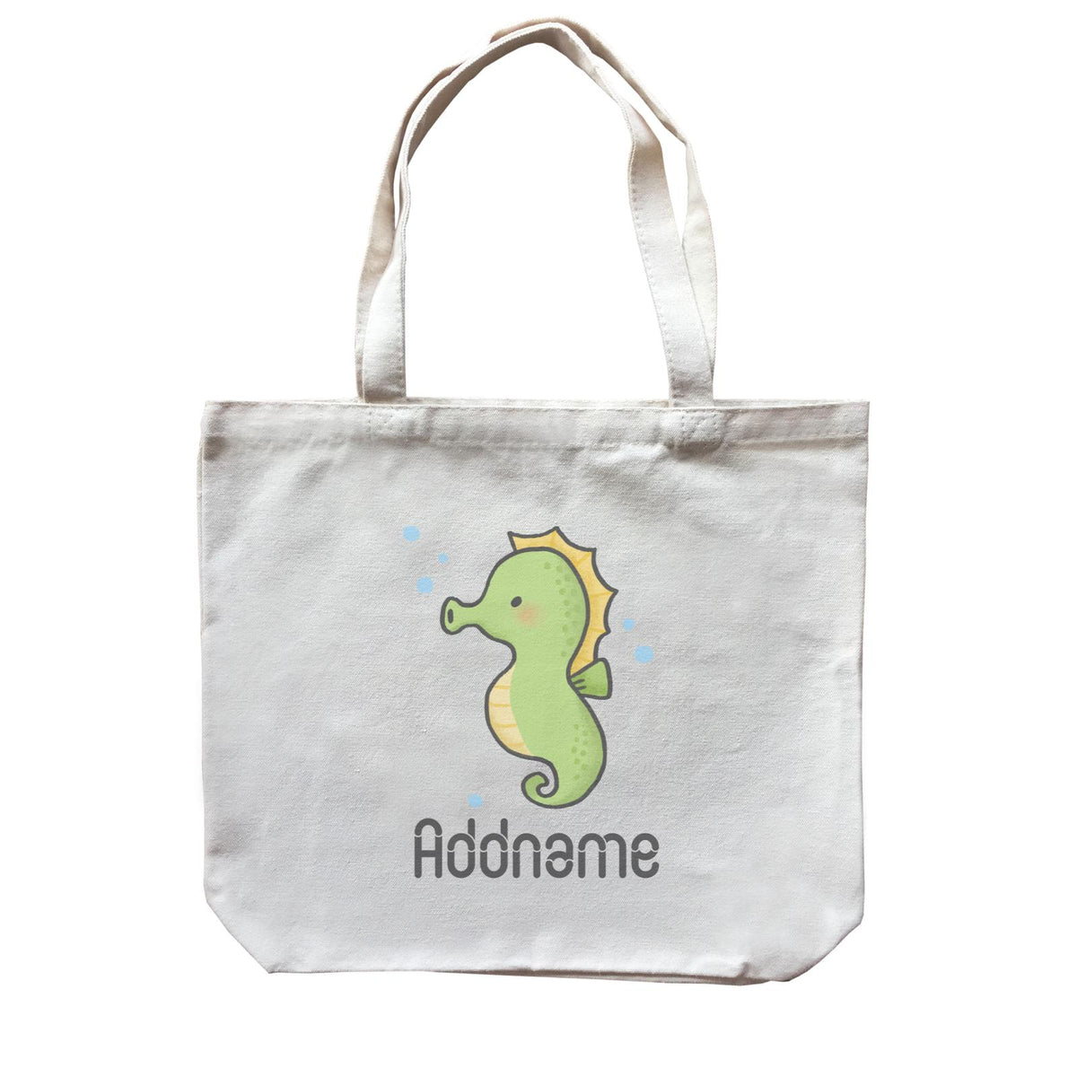 Cute Hand Drawn Style Seahorse Addname Canvas Bag