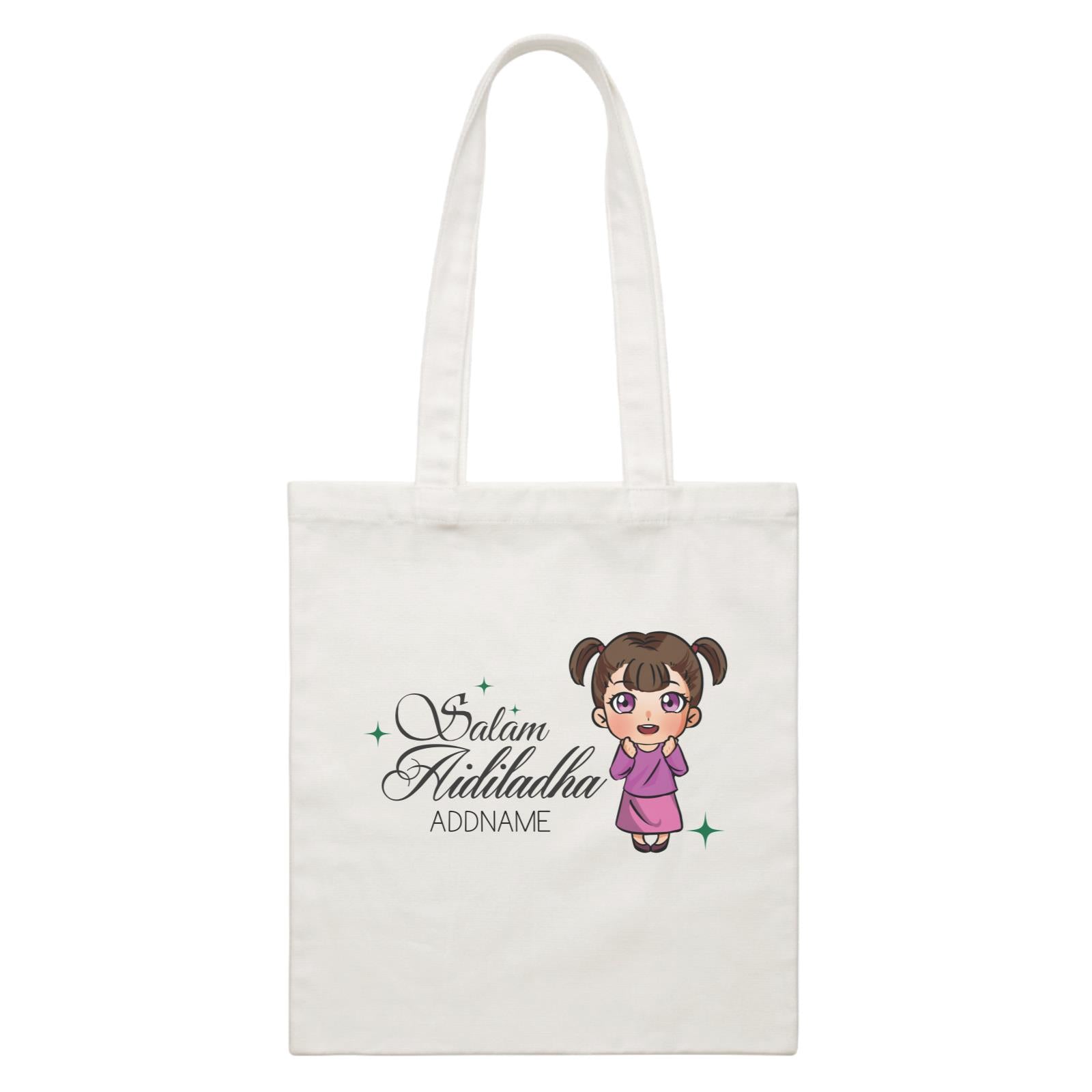 Raya Chibi Wishes Little Girl Addname Wishes Salam Aidiladha Addname White White Canvas Bag