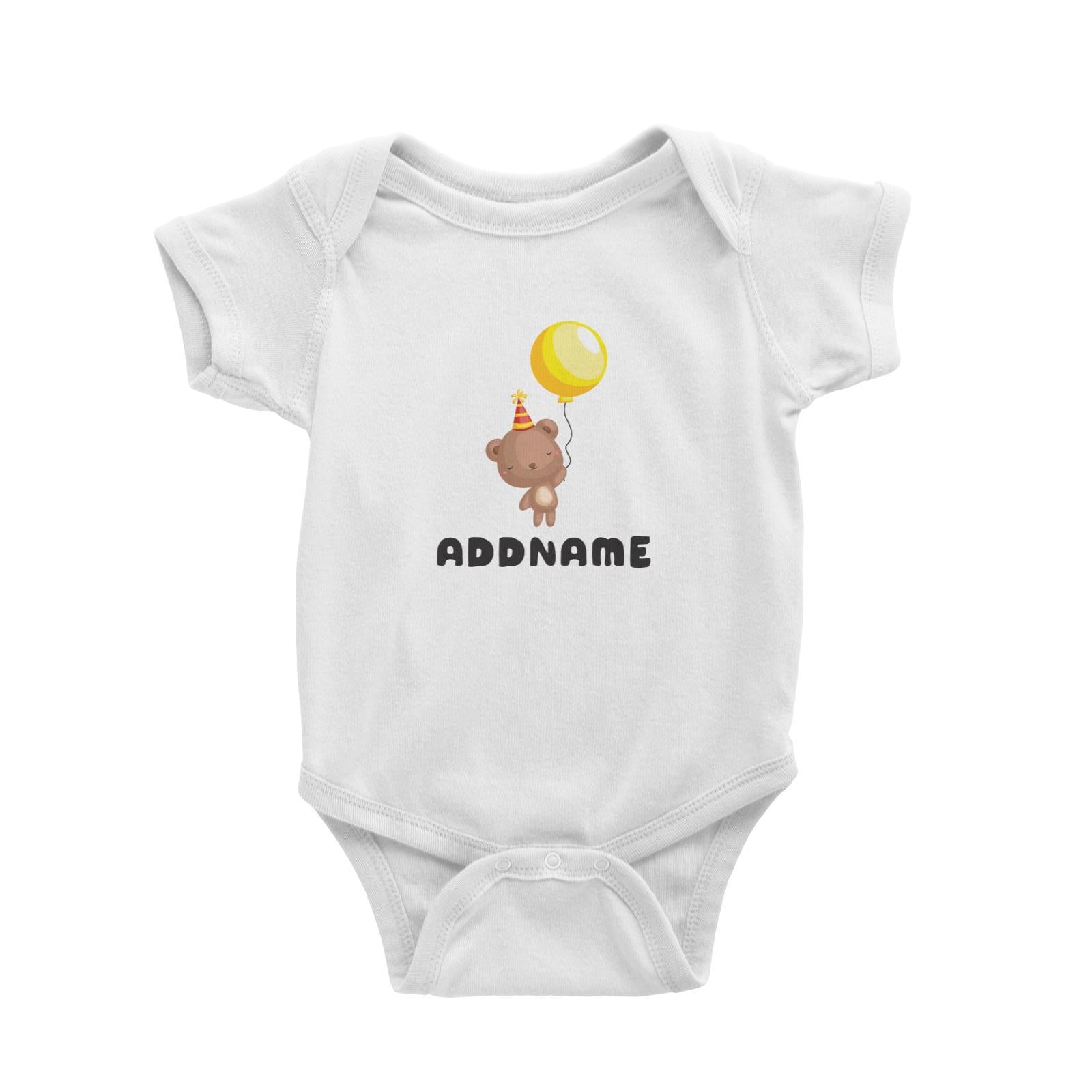 Birthday Friendly Animals Happy Bear Holding Balloon Addname Baby Romper