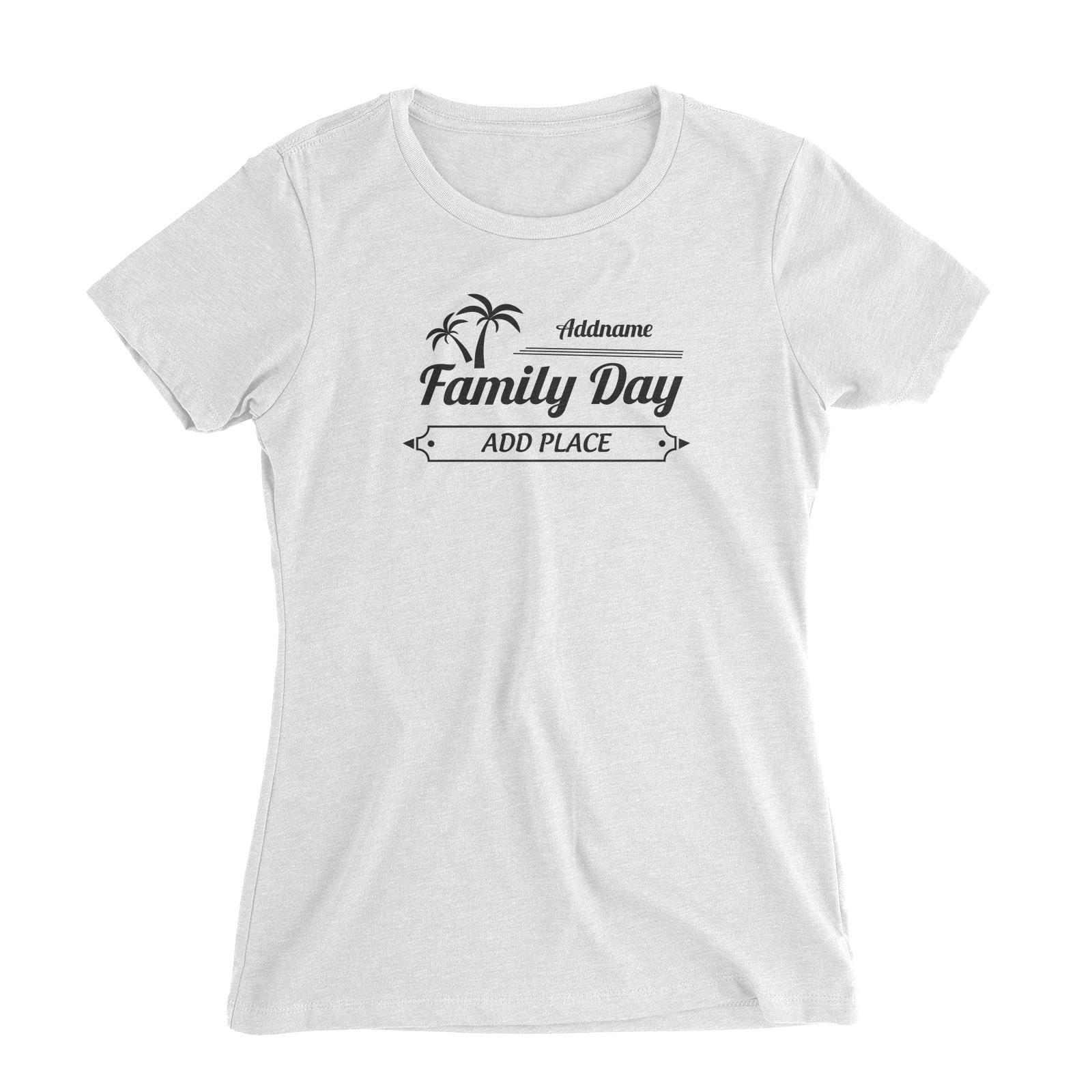 Family Day Tropical Coconut Tree Boarder Family Day Addname And Add Place Women Slim Fit T-shirt