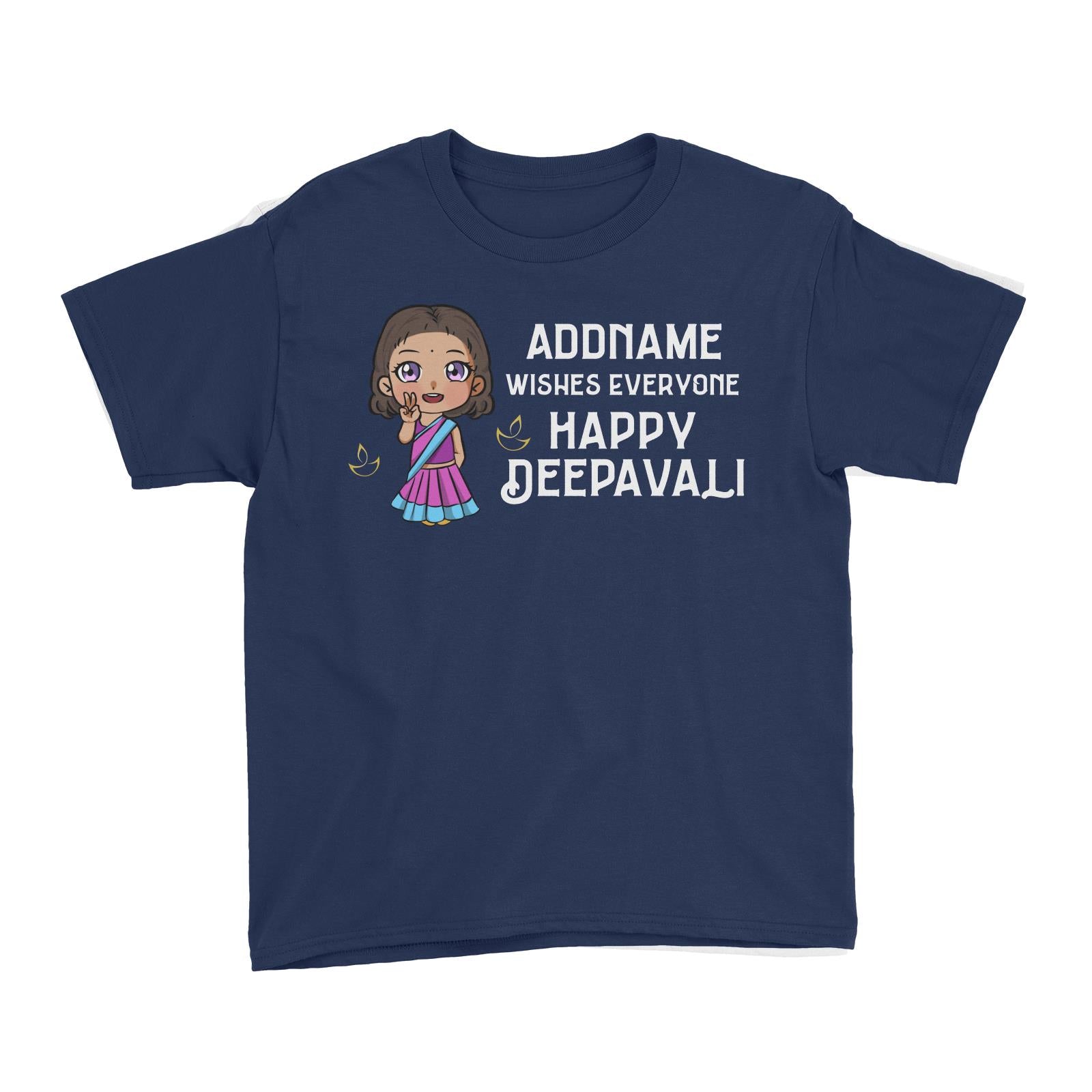 Deepavali Chibi Little Girl Front Addname Wishes Everyone Deepavali Kid's T-Shirt