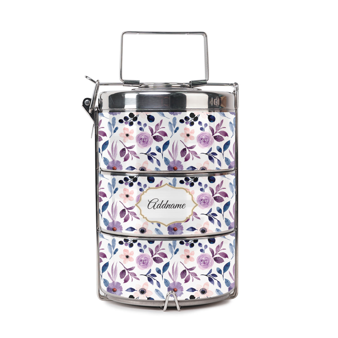 Laura Series - Violet Colorful Jute Bag with Front Pocket with Tiffin Carrier Set