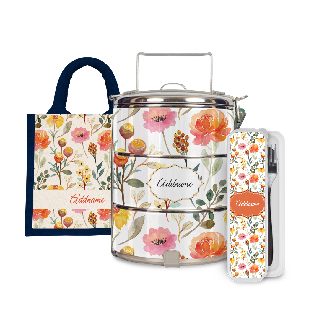 Laura Series - Carnelian Half Lining Lunch Bag, Tiffin Carrier and Cutlery Set