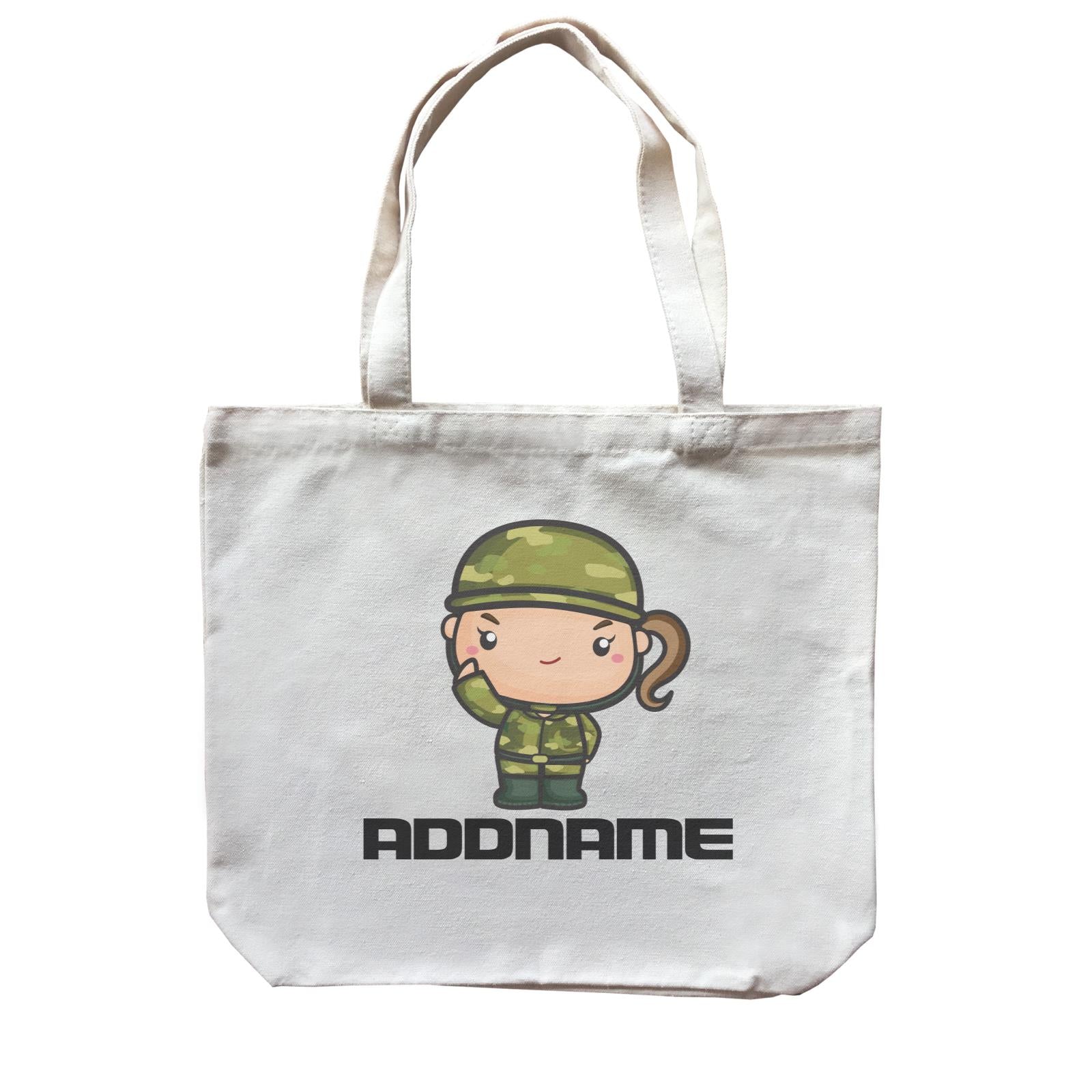 Birthday Battle Theme Army Soldier Girl Addname Canvas Bag