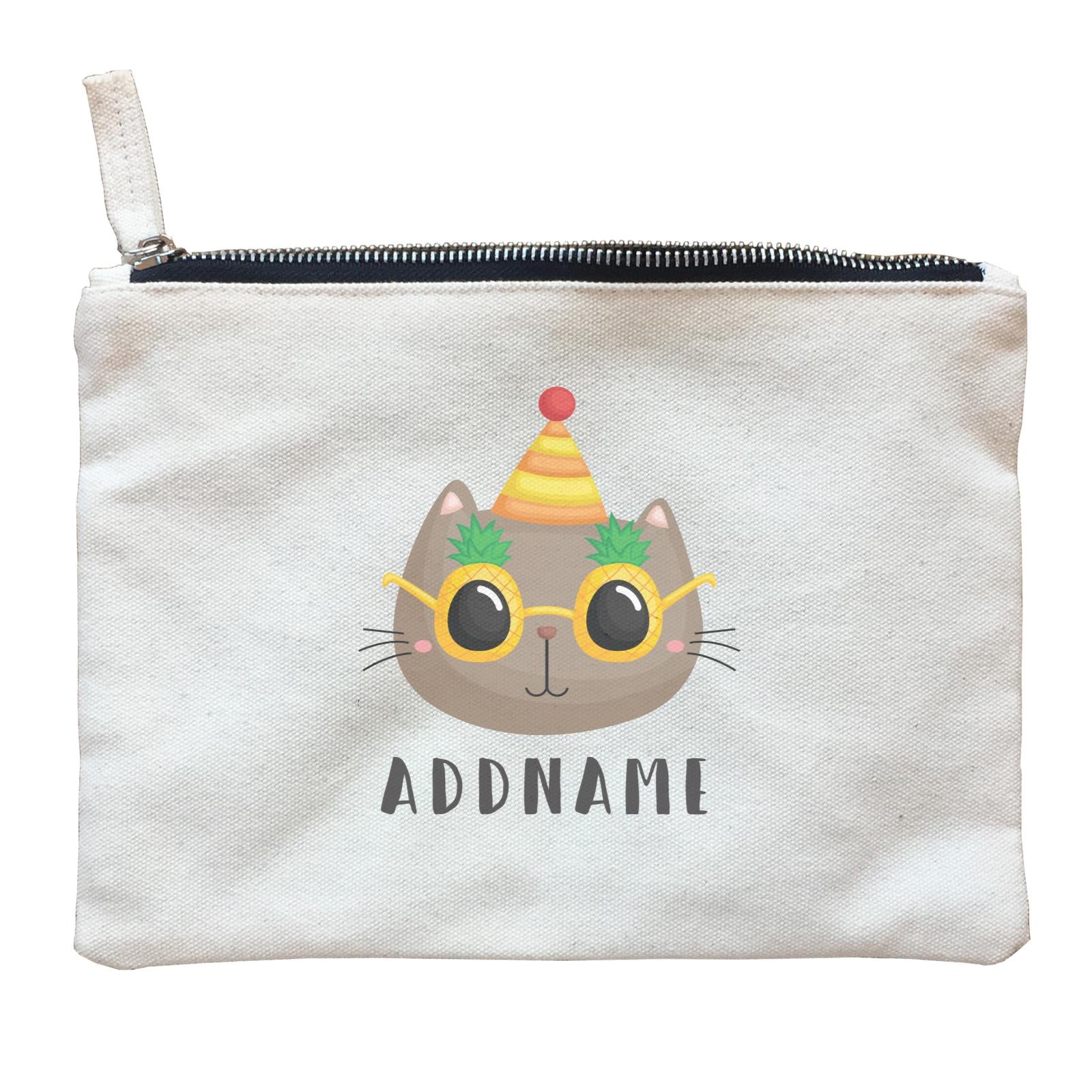 Birthday Hawaii Cute Cat Wearing Pineapple Glasses Addname Zipper Pouch