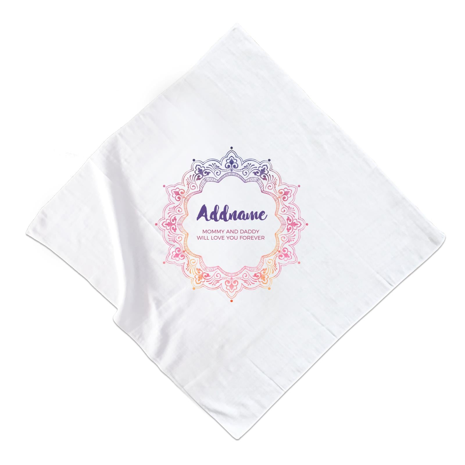 Pink and Purple Ethnic Mandala Motif Personalizable with Name and Text Muslin Square