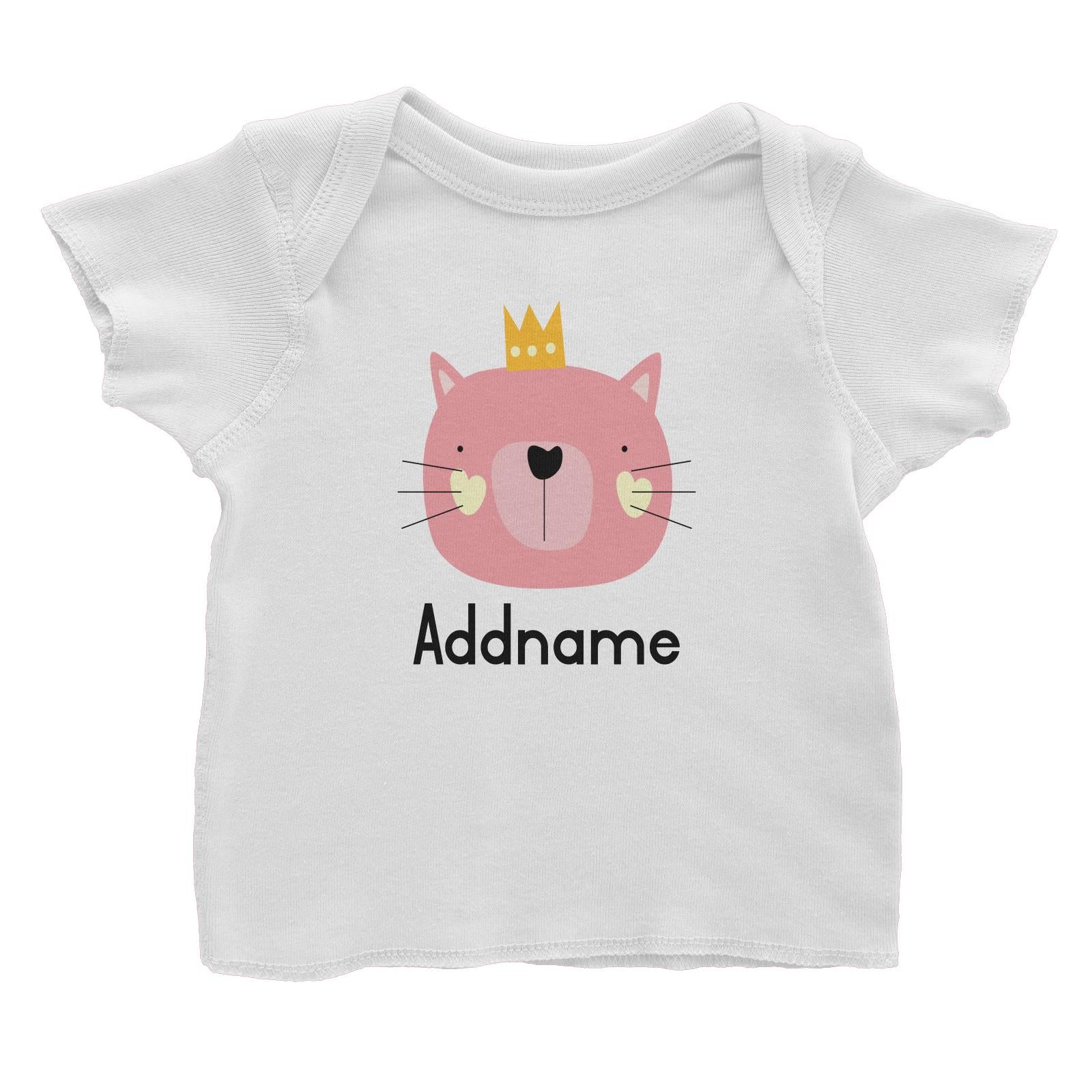 Crown Animal Pink Cat with Heart Blush and Whiskers Addname Baby T-Shirt
