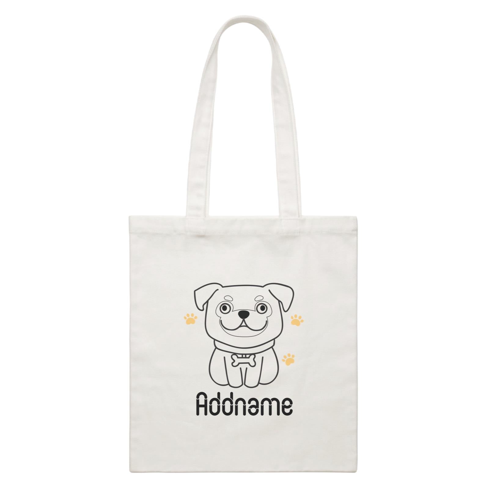 Coloring Outline Cute Hand Drawn Animals Dogs Pug Addname White White Canvas Bag