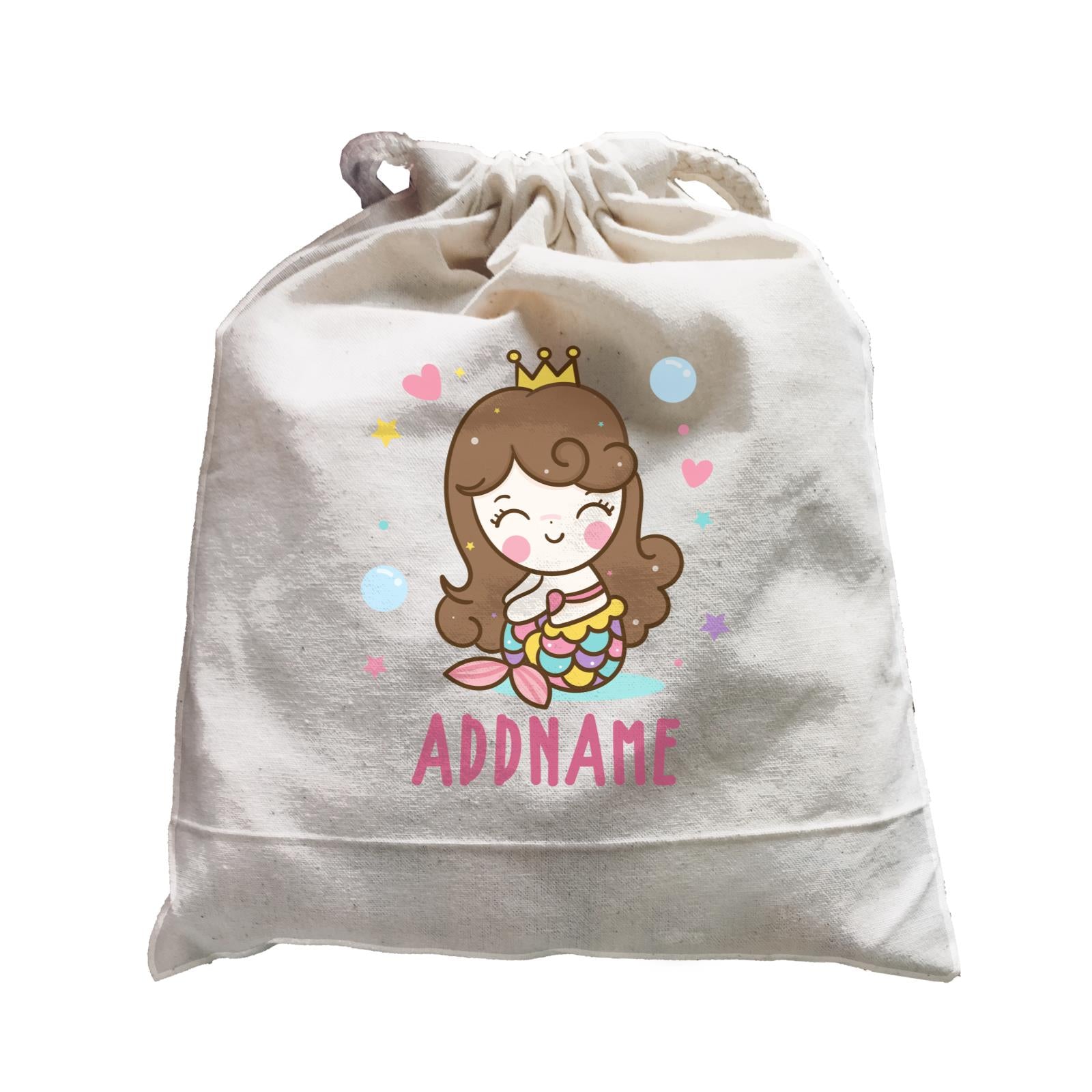 Unicorn And Princess Series Cute Happy Sitting Mermaid Girl Addname Satchel