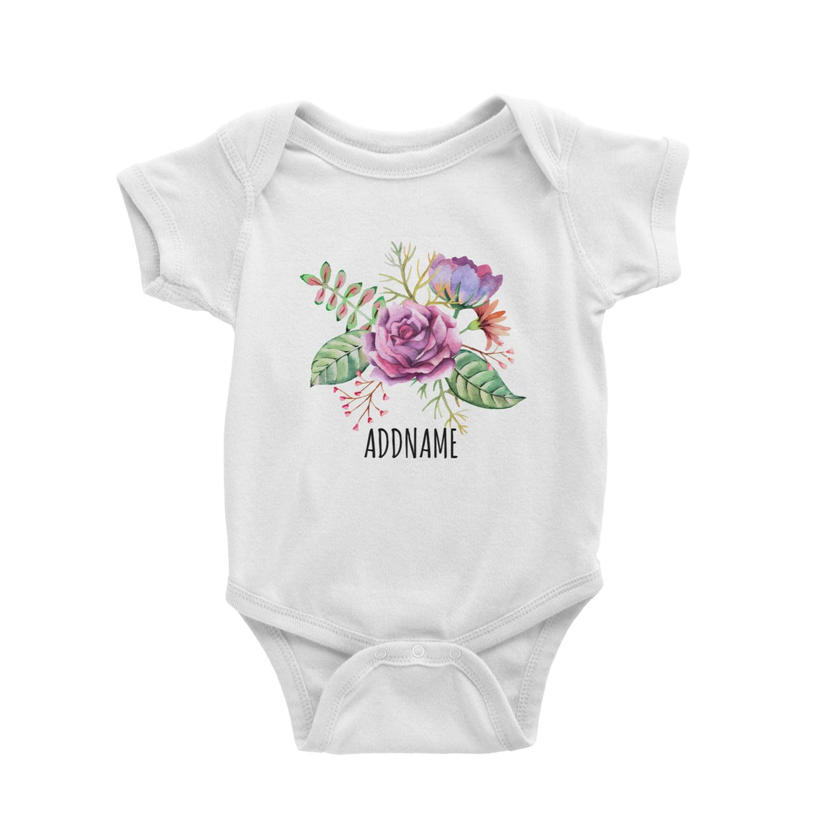 Watercolour Purple Flower Bunch White White Baby Romper